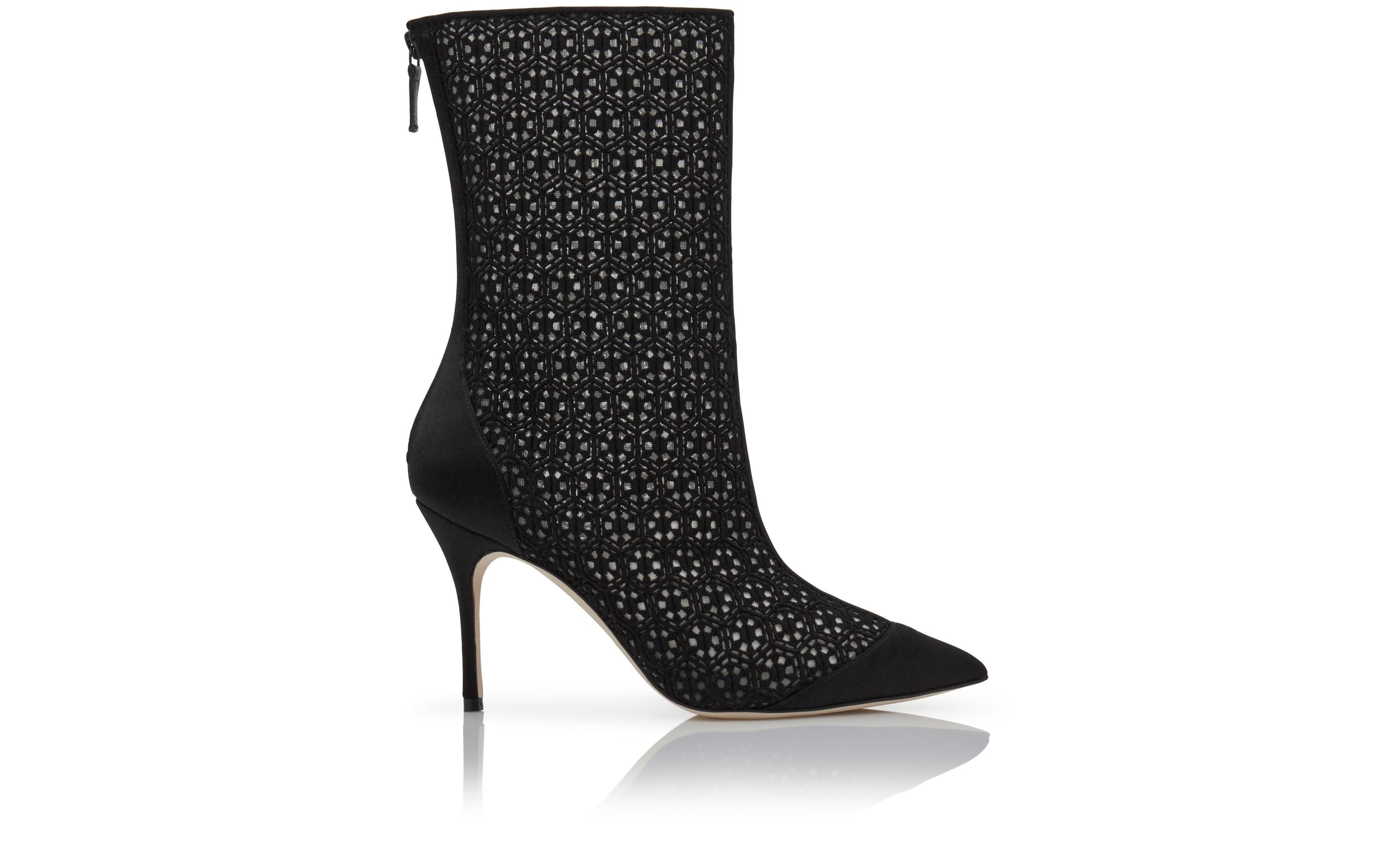 Black Lace Pointed Toe Ankle Boots - 1
