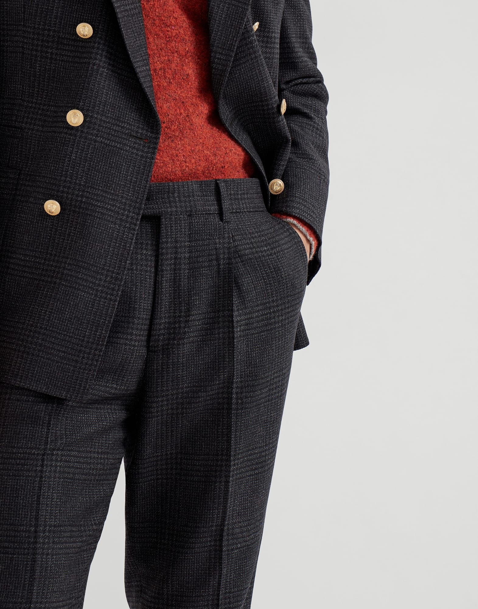 Wool, cashmere and silk tone-on-tone Prince of Wales leisure fit trousers with pleat - 3