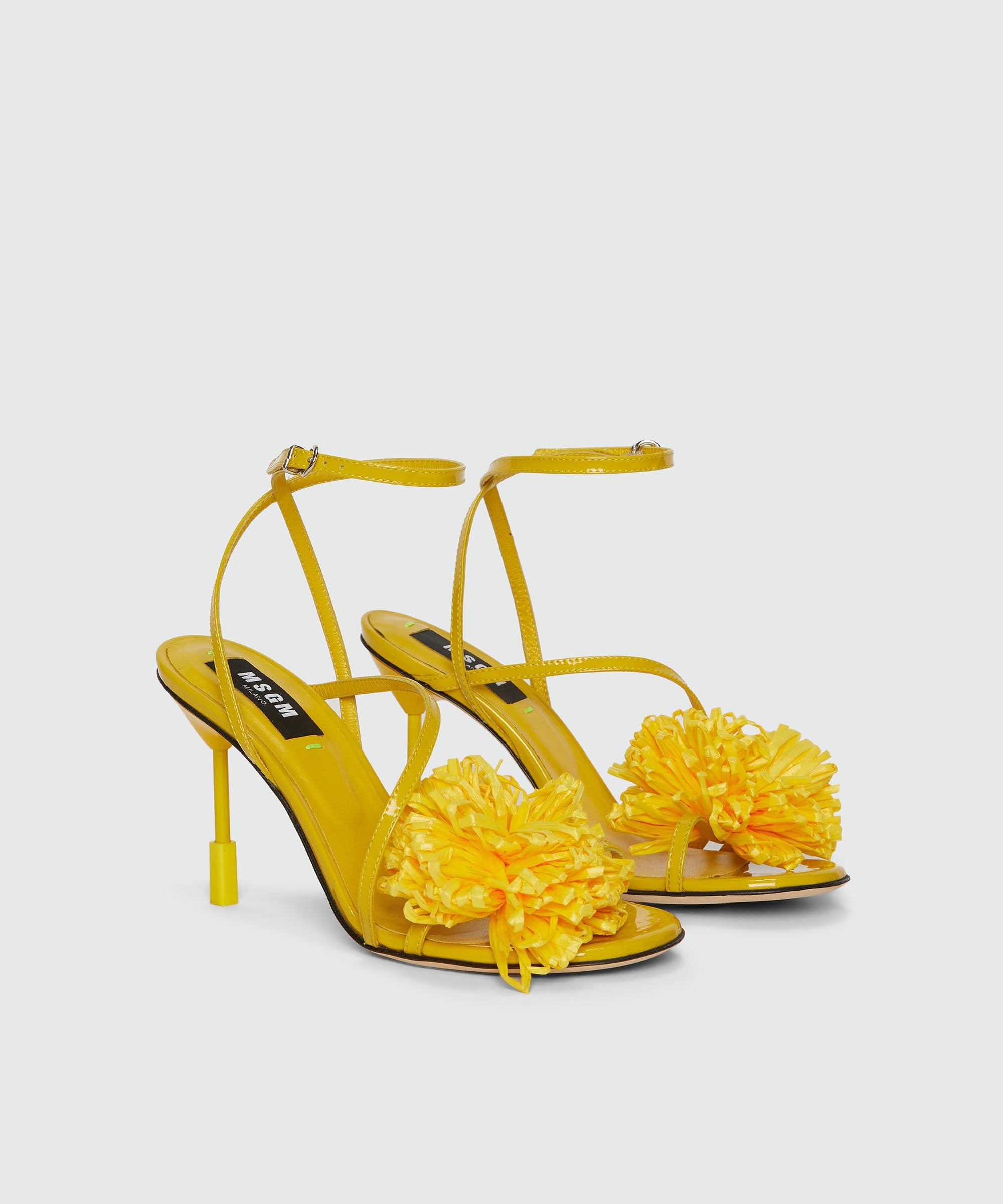 Yellow patent leather sandals with raffia detail and iconic MSGM heel - 3
