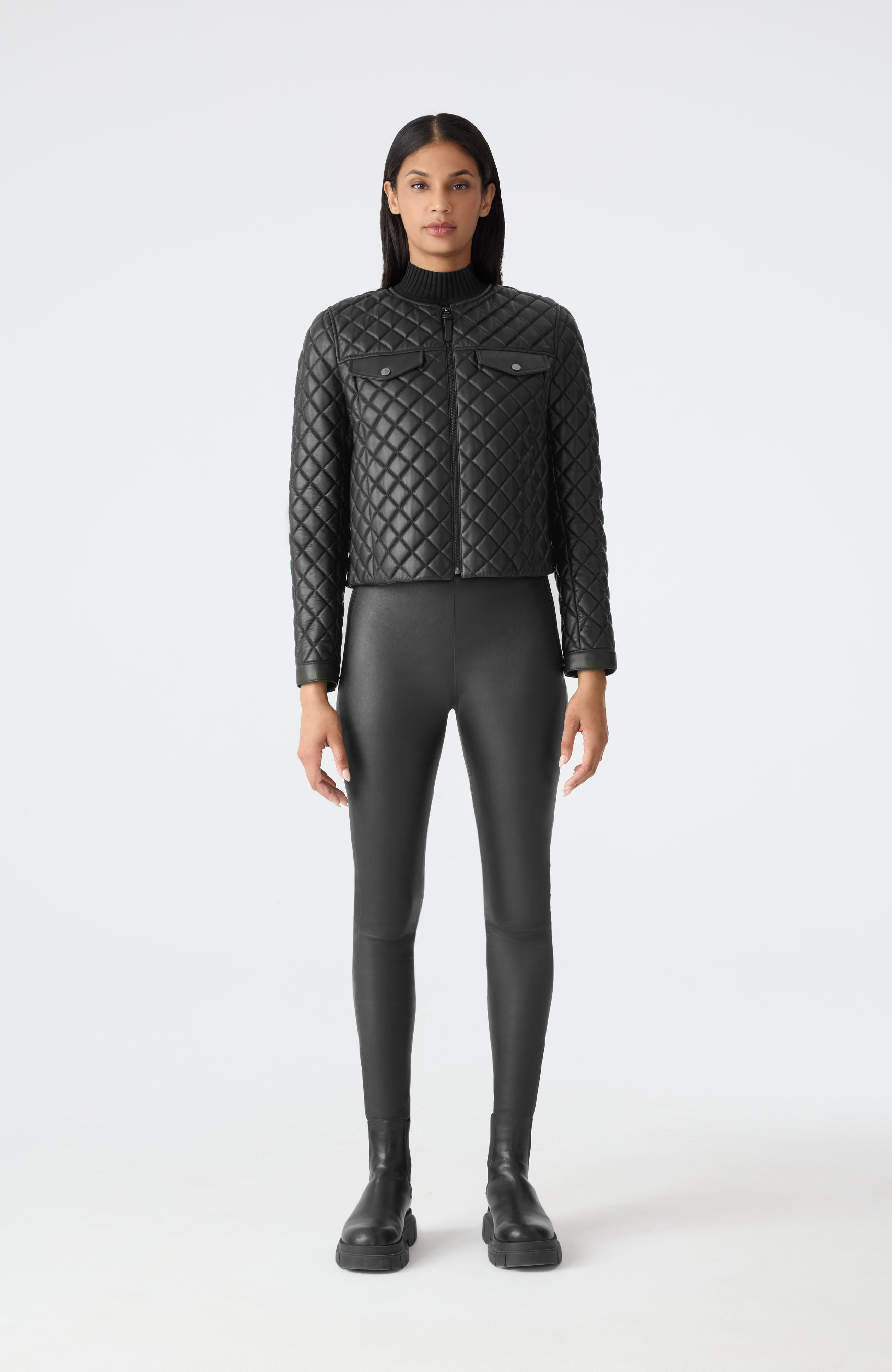 LENA Quilted Lamb Leather Cropped Jacket - 2
