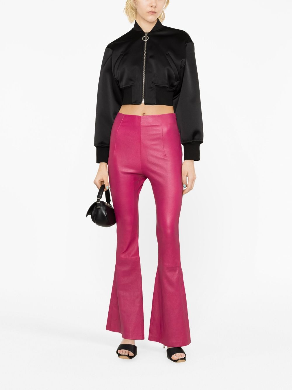 high-waisted leather flared trousers - 2