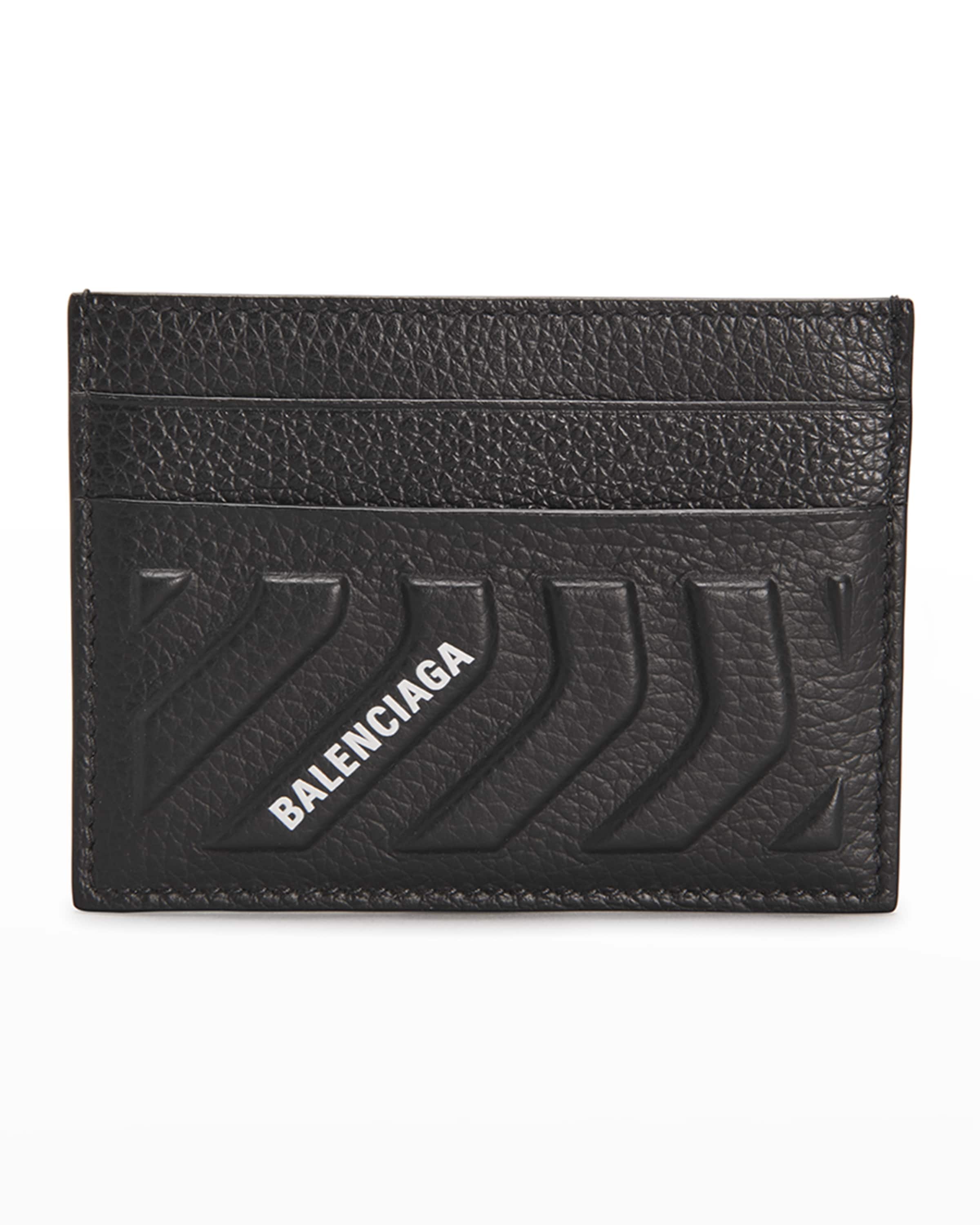 Men's Embossed Leather Logo Card Holder - 1