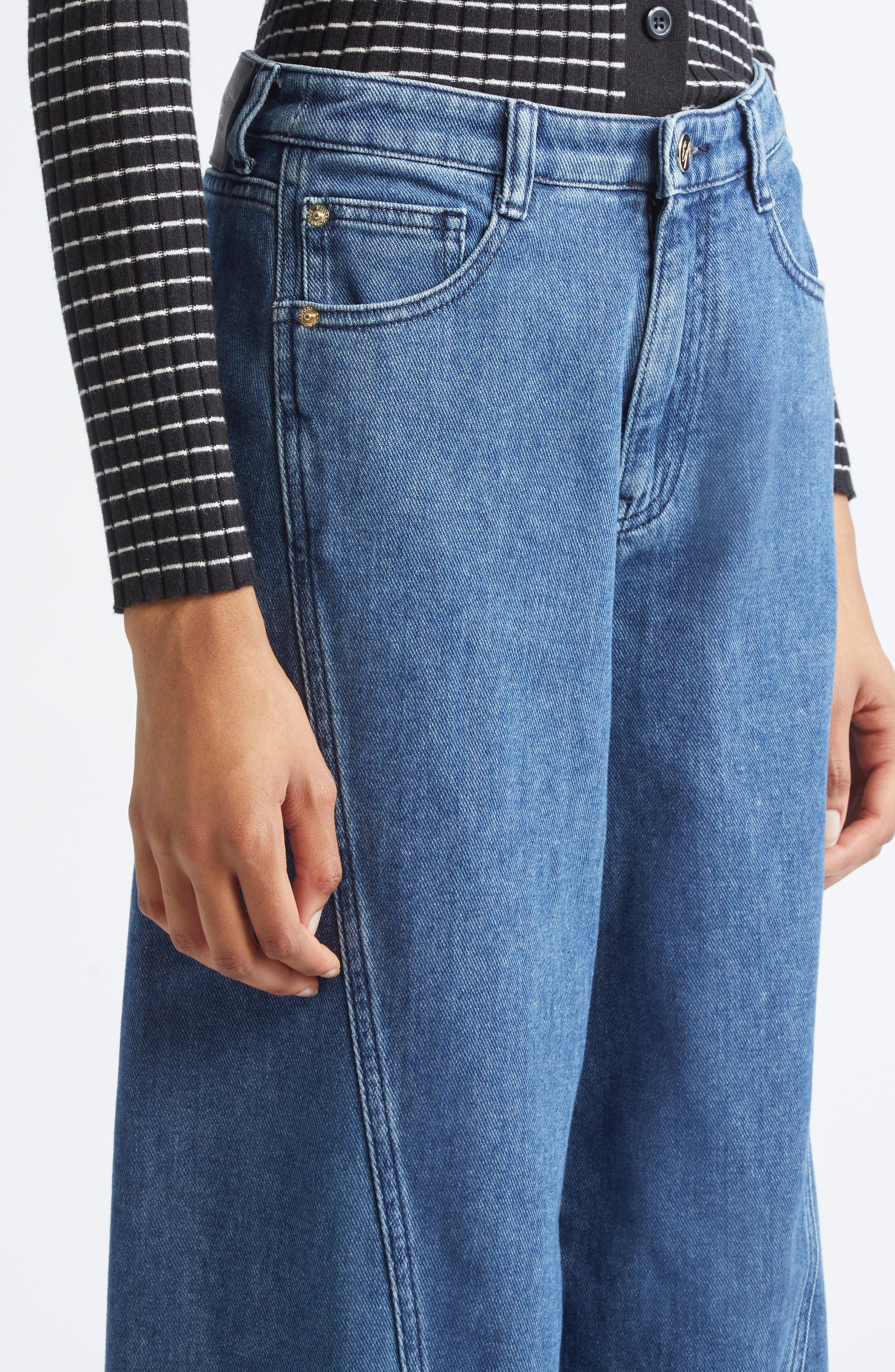 Emporio Armani Twist Seam High Waist Barrel Leg Jeans in Solid Medium Blue at Nordstrom - 5
