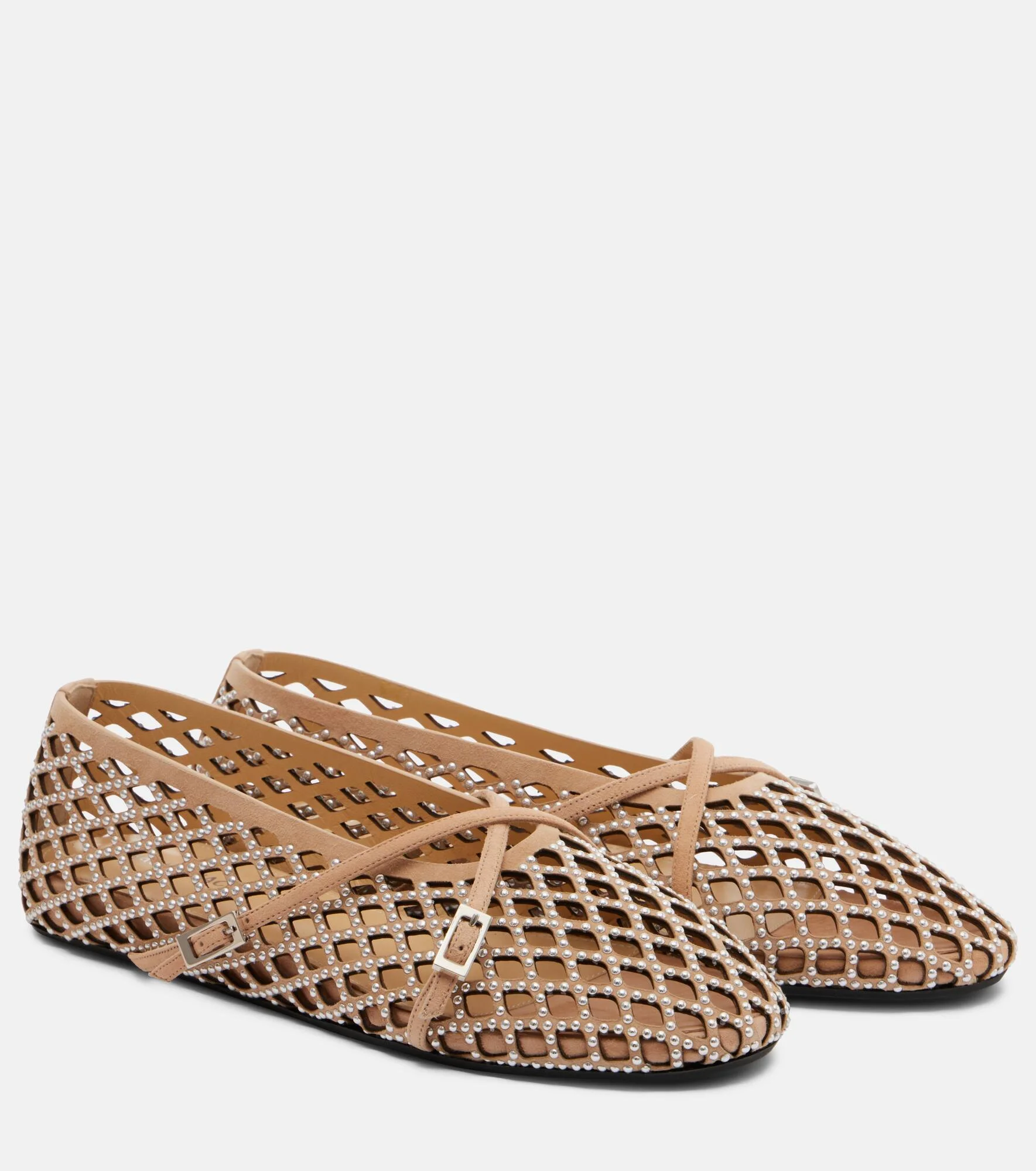 Sparkle Mesh embellished suede ballet flats - 1