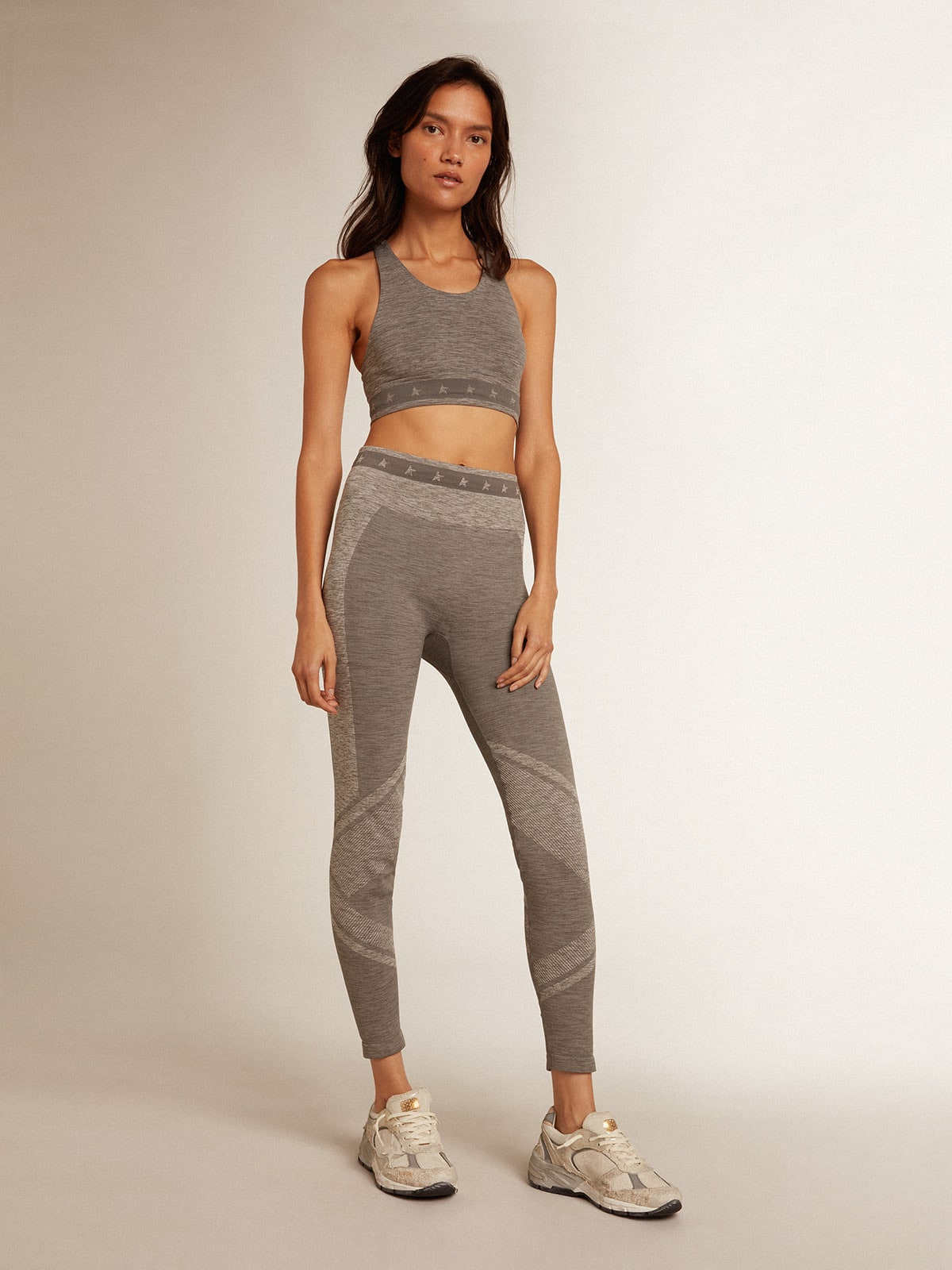 Women’s gray melange leggings with mixed stitching - 3