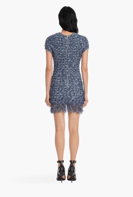 Short blue tweed dress with fringe - 3