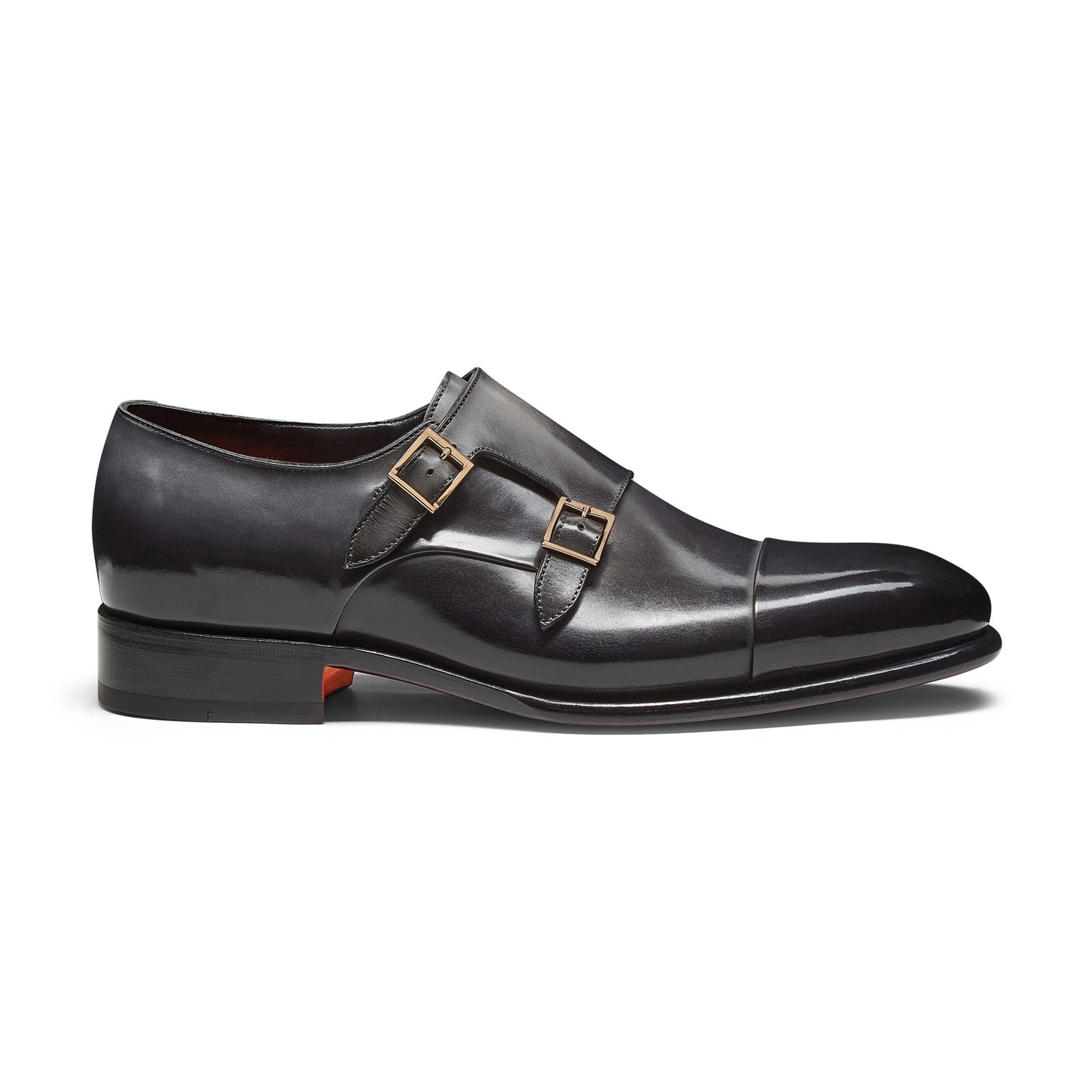 Men's grey leather double-buckle shoe - 1