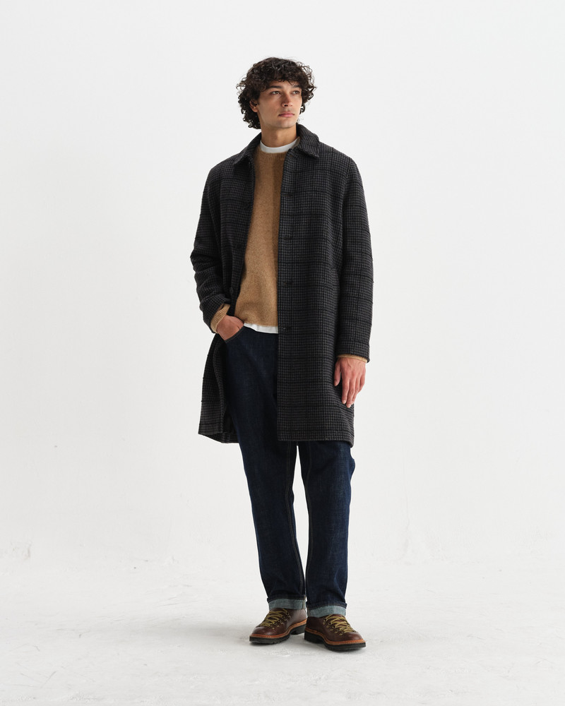 Stan - Navy And Grey Puppytooth Check Wool Car Coat 4