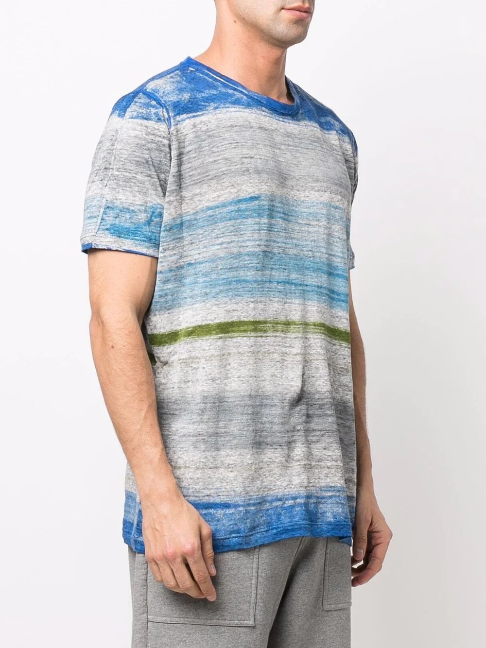 striped print linen T-shirt - 3