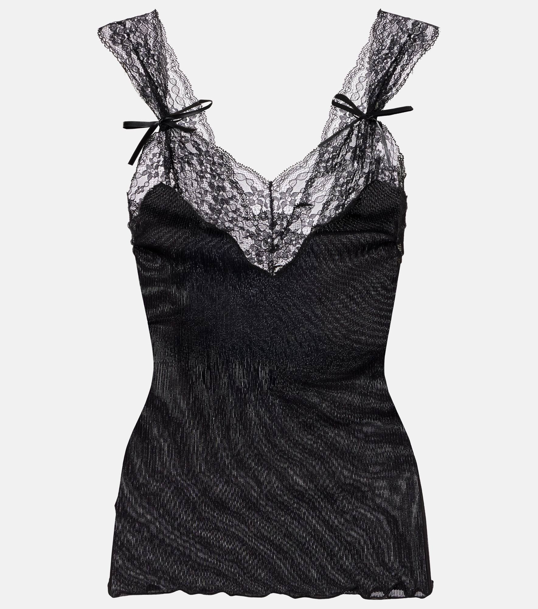 Ribbed-knit silk-trimmed tank top - 1