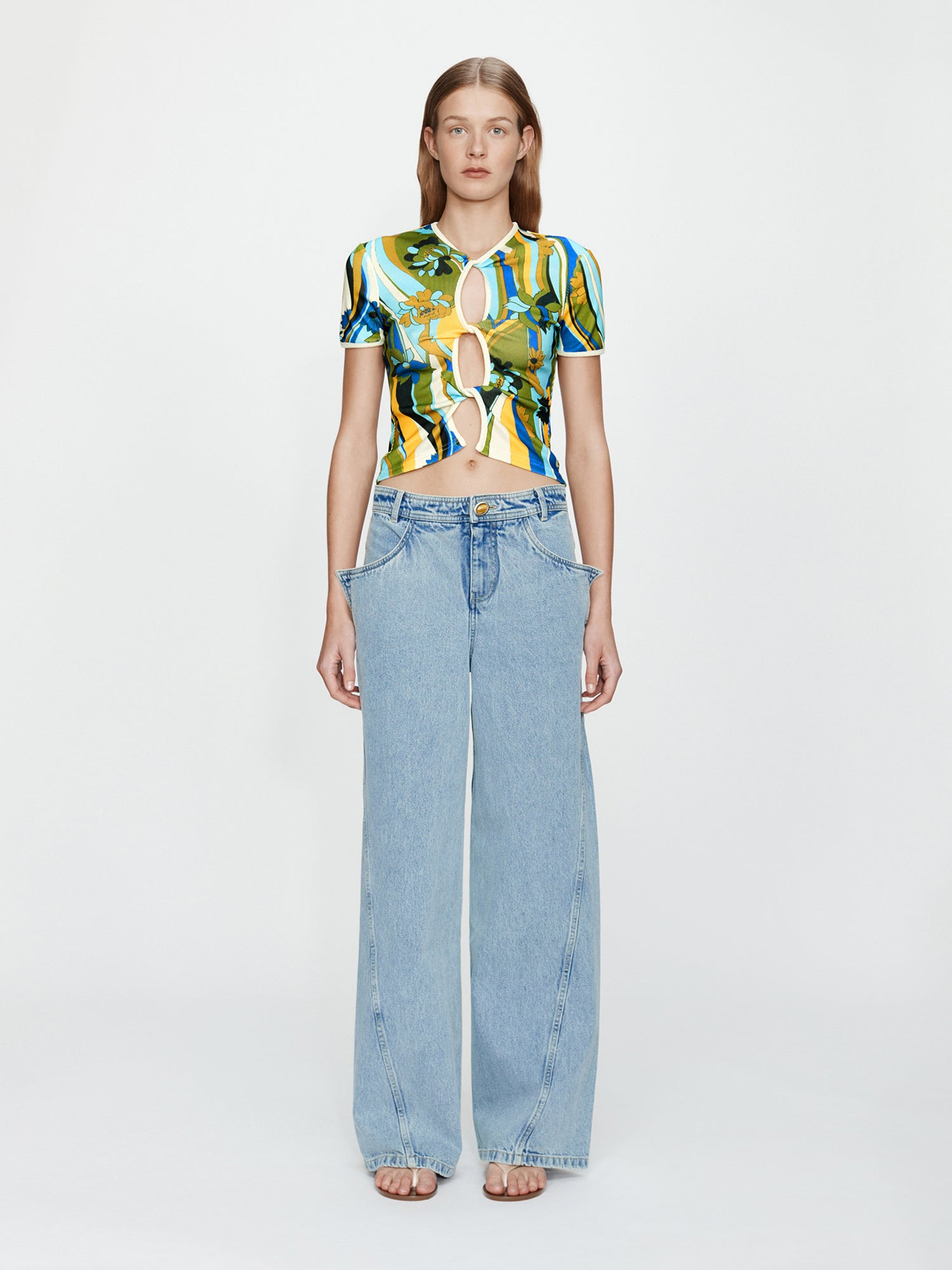 Acidic Floral Open Twist Tee - 2
