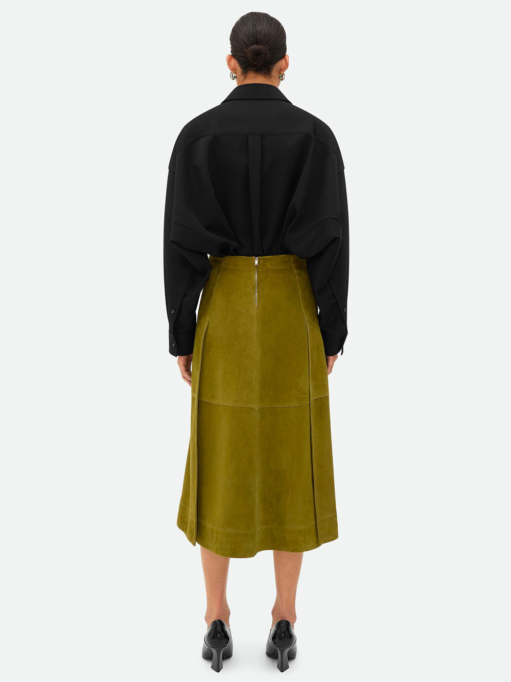 Bottega Veneta Women Suede Leather Midi Skirt - 4