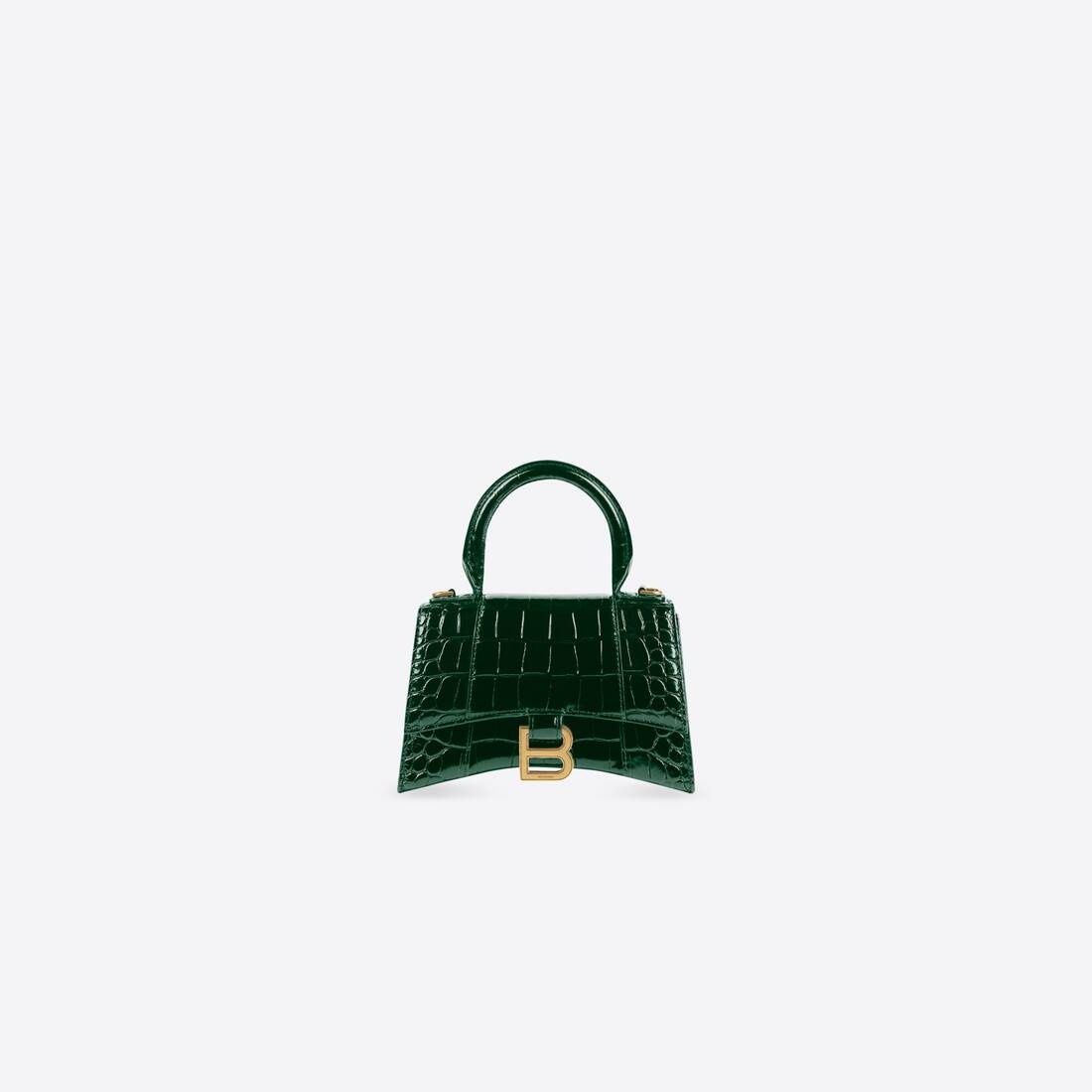 Women's Hourglass Xs Handbag Crocodile Embossed in Forest Green - 1