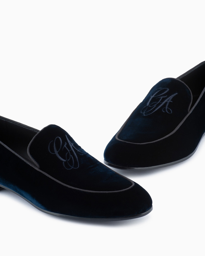 GIORGIO ARMANI Velvet loafers with embroidered logo outlook