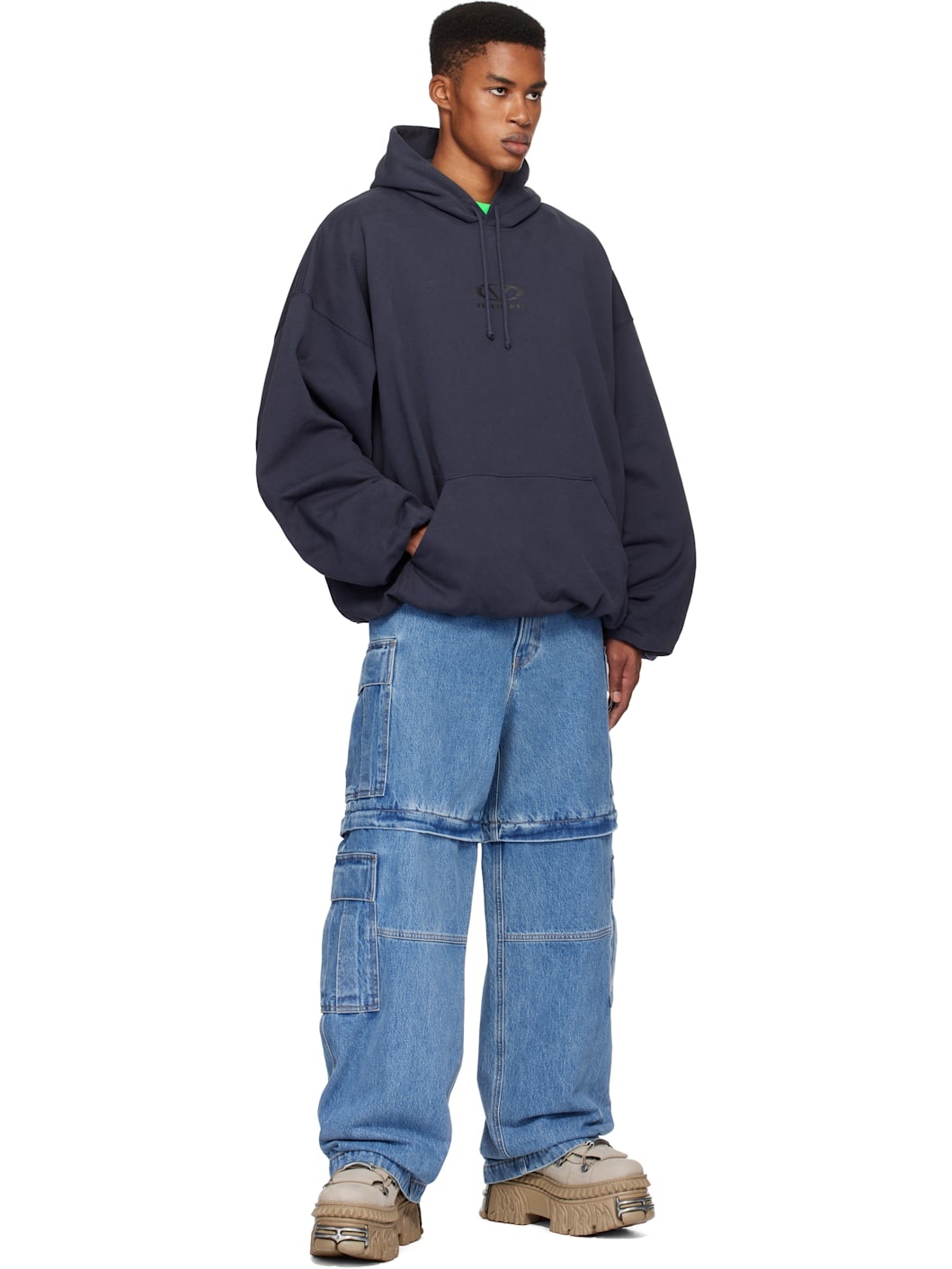 Blue Convertible Denim Cargo Pants - 5