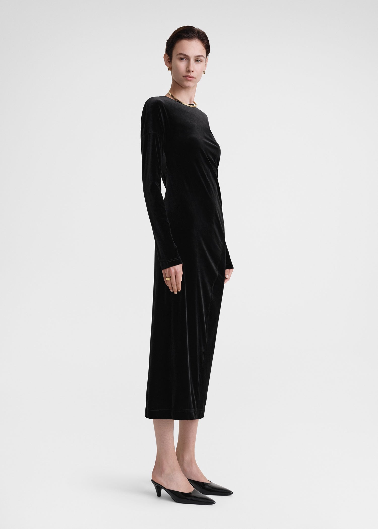Twisted velvet dress black - 3