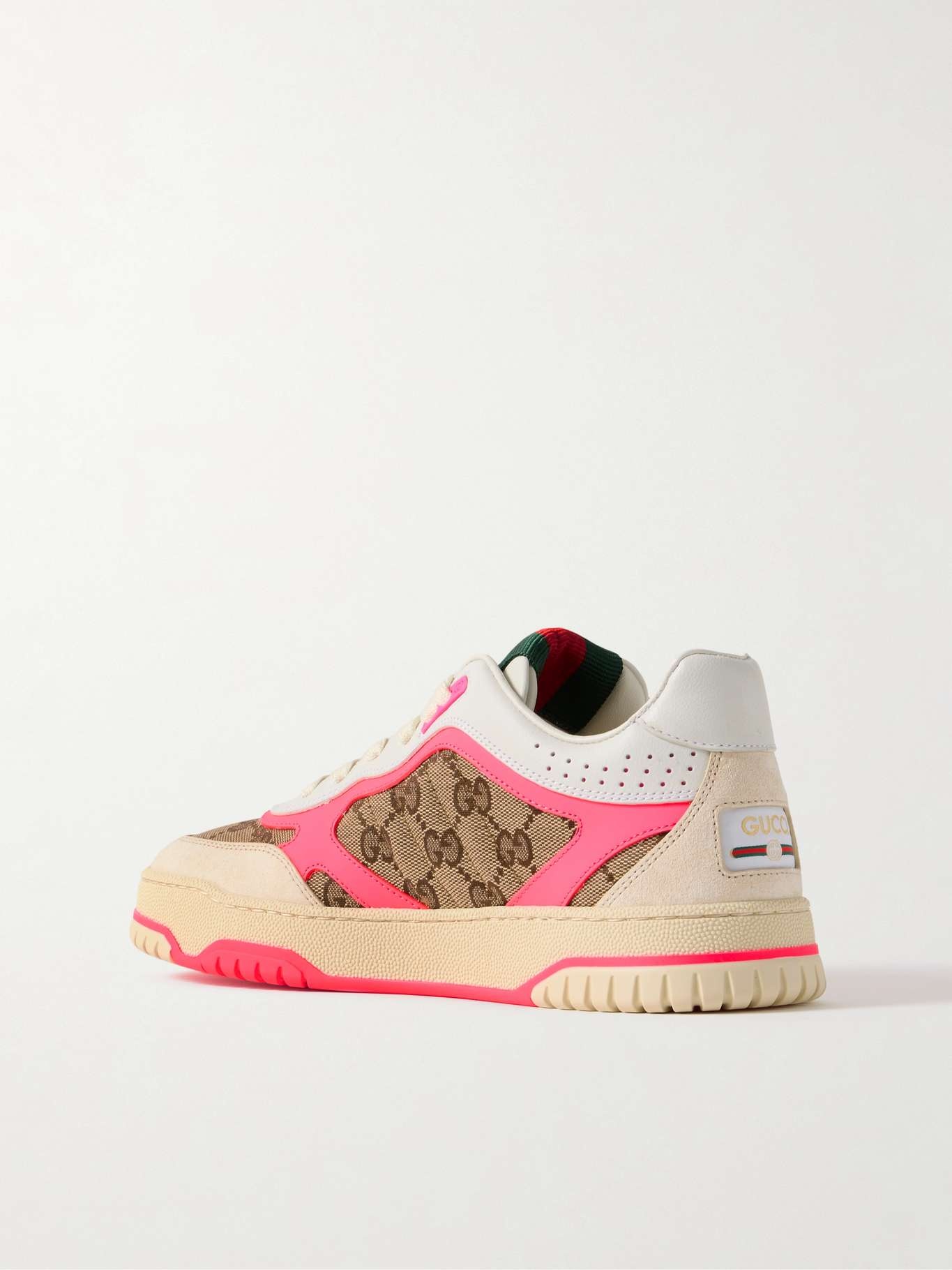 GUCCI Re-Web suede, neon leather and canvas-jacquard