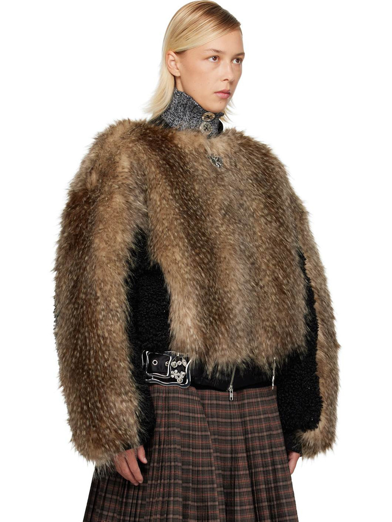 Black & Beige French Kiss Faux-Fur Bomber Jacket 2