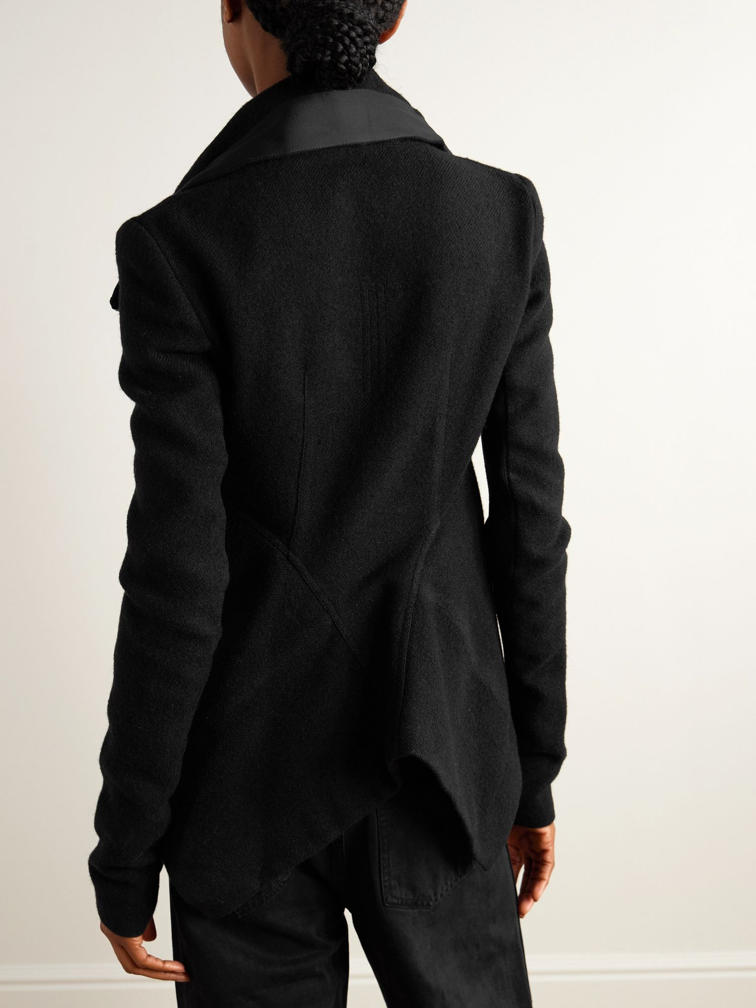 Giacca satin-trimmed boiled-wool turtleneck jacket Black - 3