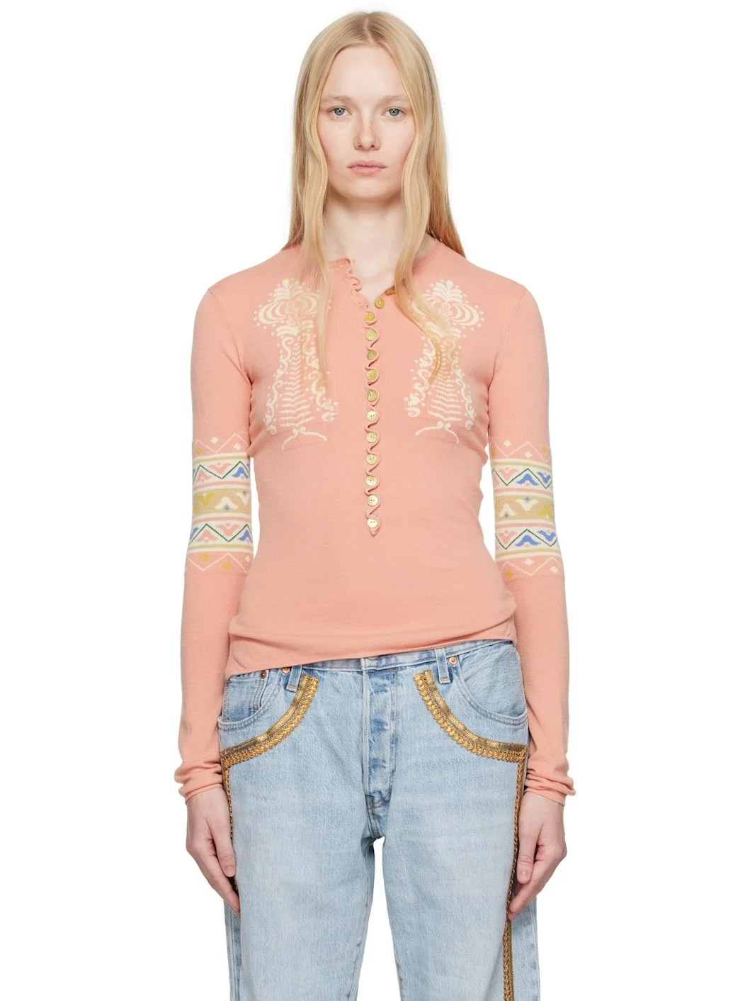 Pink Sock Long Sleeve Henley - 1