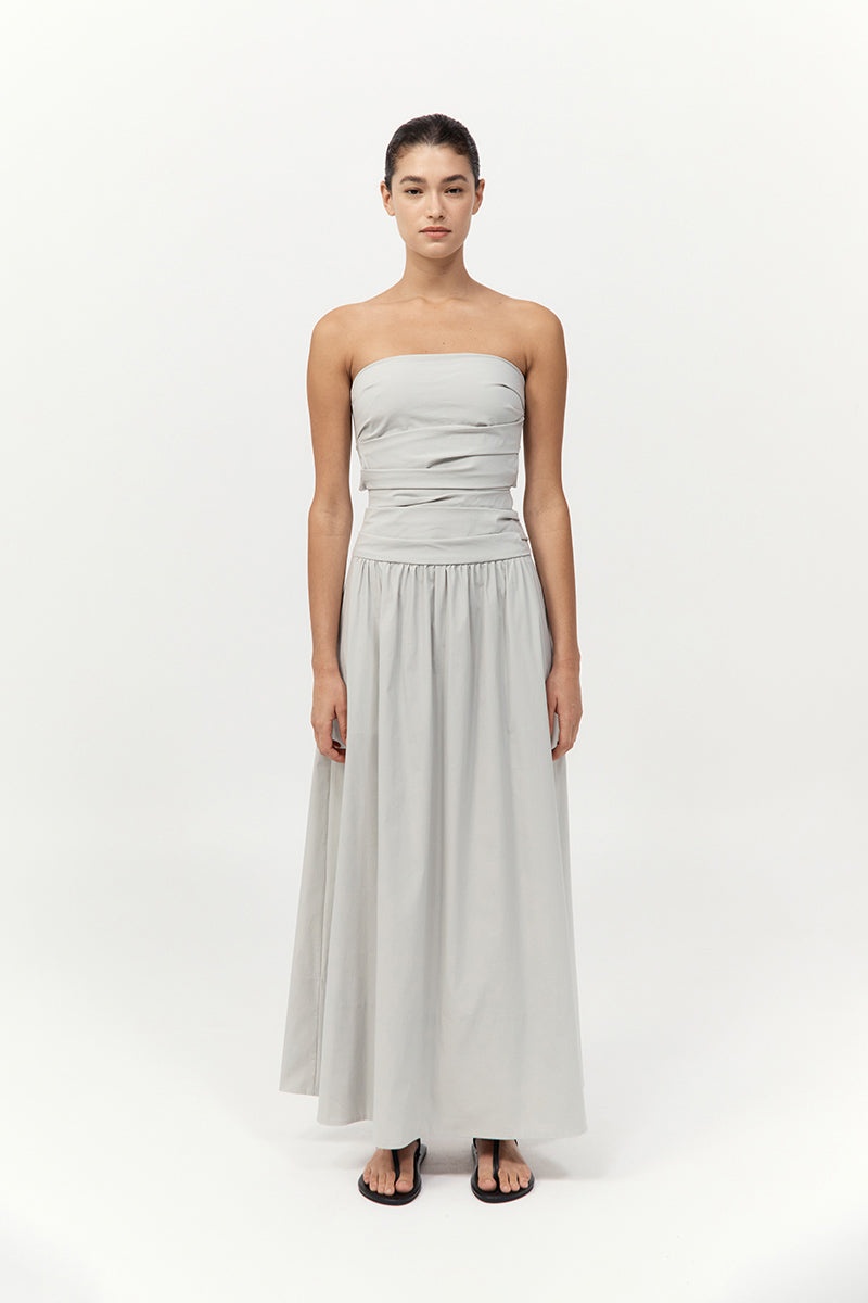 Gathered Strapless Tie Back Dress - Silver - 2