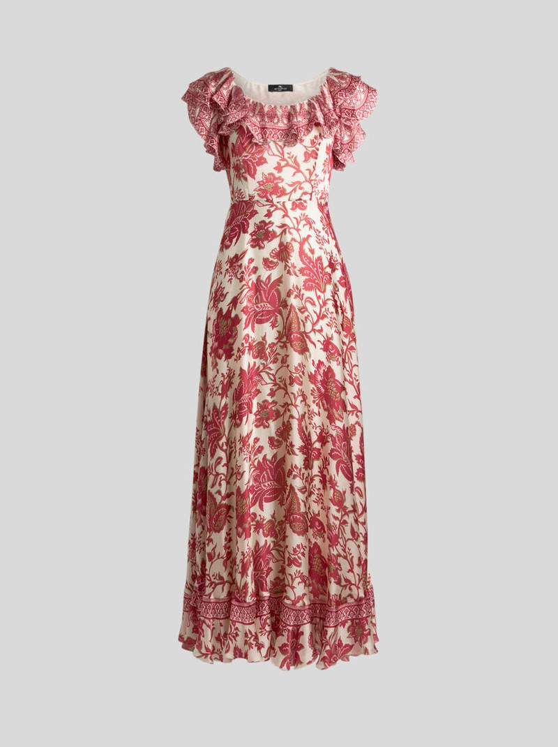 PEAU D'ANGE SILK LONG DRESS WITH FLORAL MOTIF 1