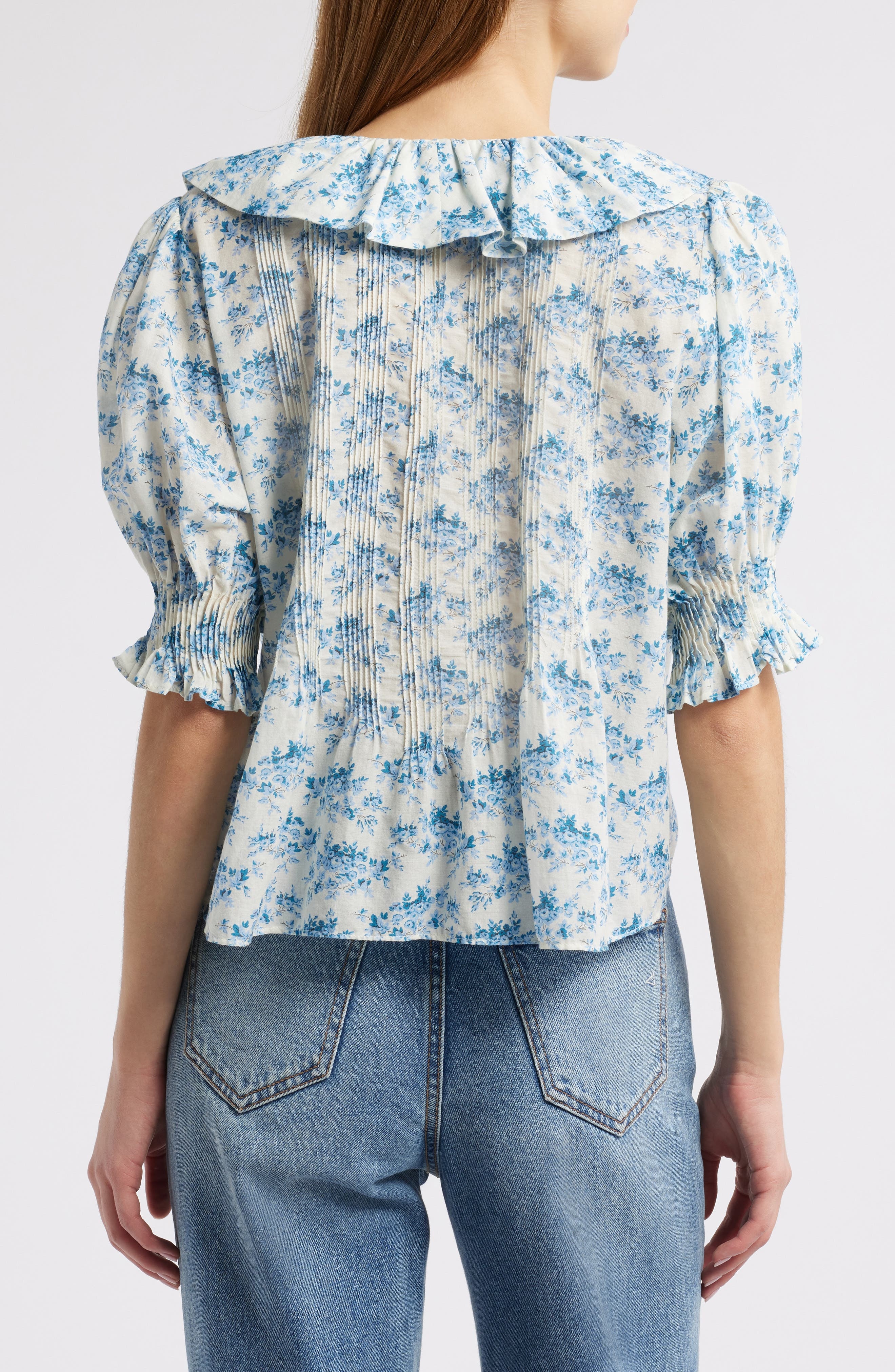 DÔEN Henri Floral Organic Cotton Voile Top in Bleu Rosier Floral at Nordstrom - 2