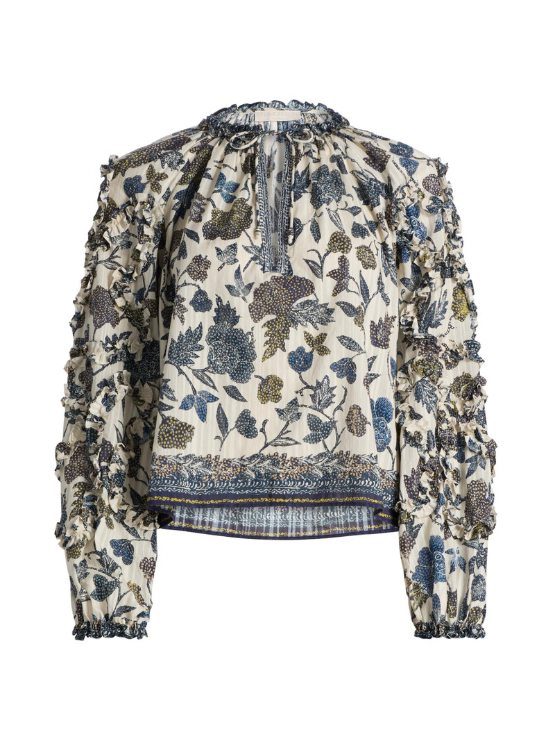 Women's Azrou Printed Ruffled Blouse - Porcelain 1