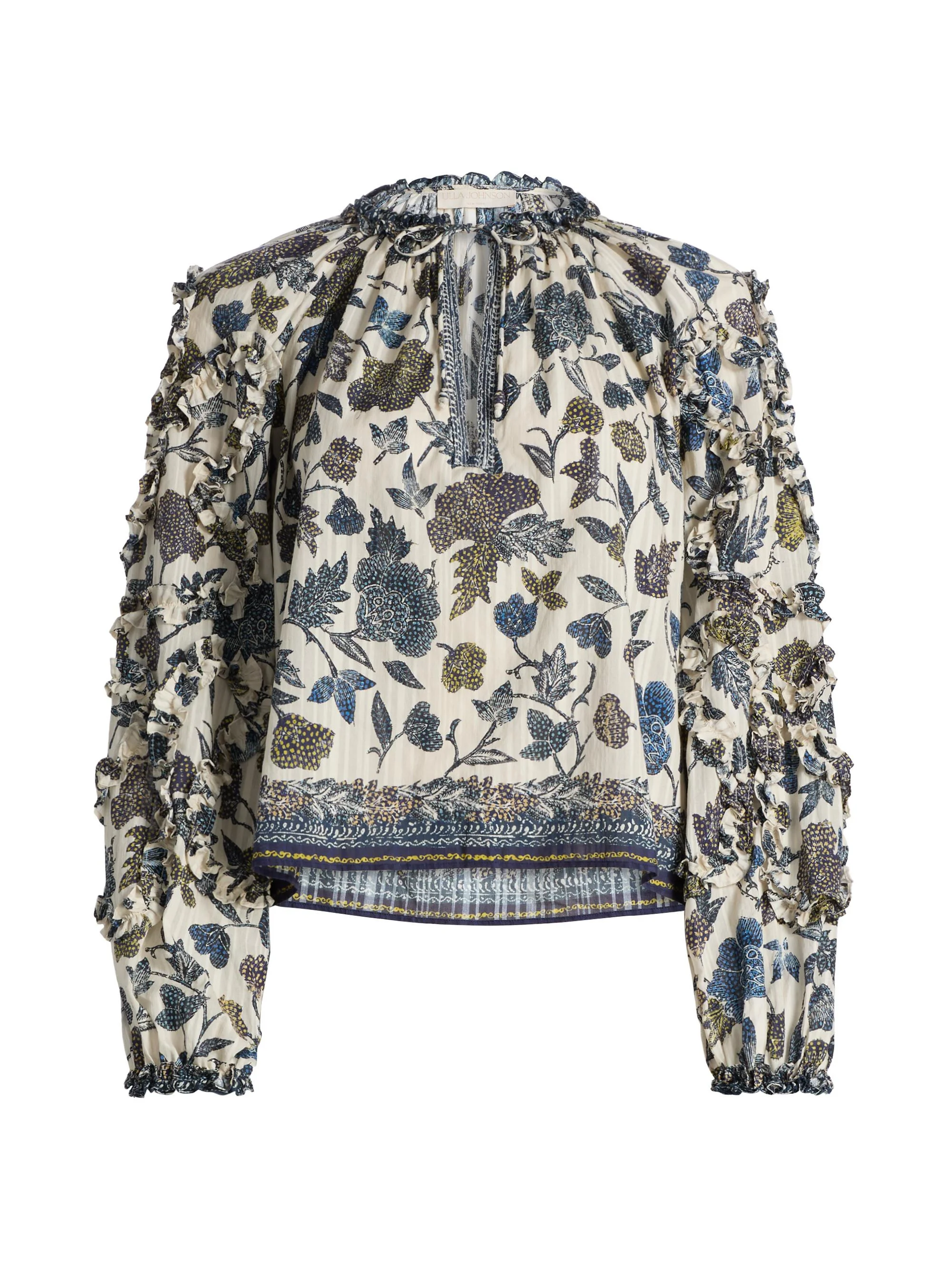 Women's Azrou Printed Ruffled Blouse - Porcelain - 1