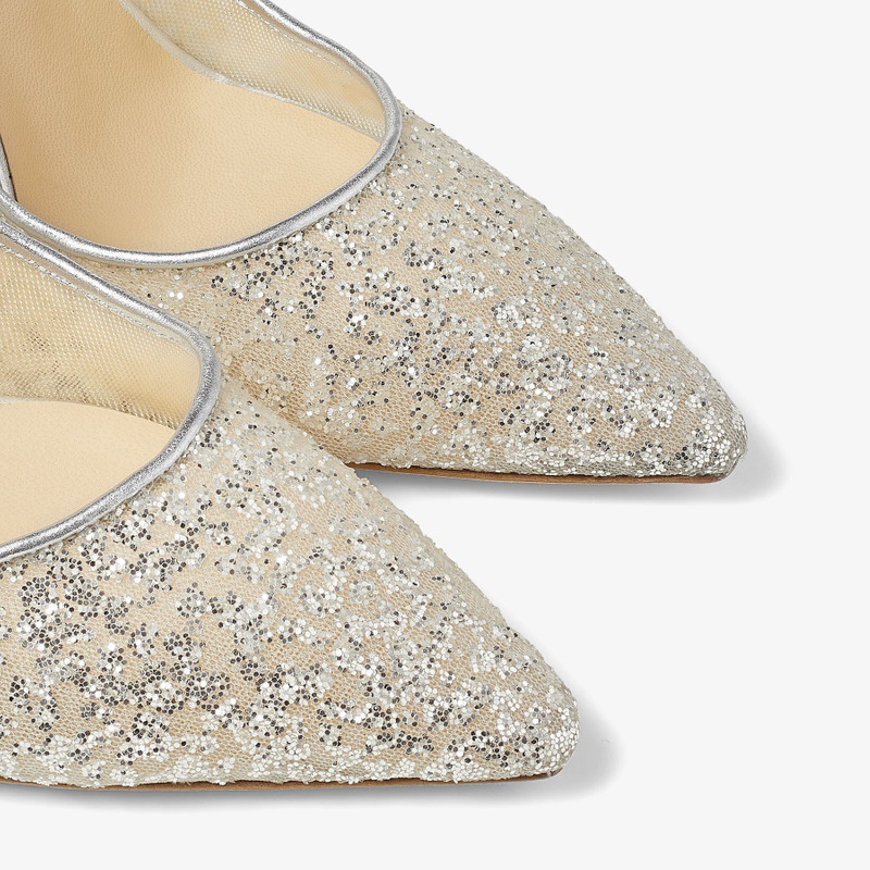 Romy 85 Silver Glitter Tulle and Metallic Nappa Pointy-Toe Pumps 4
