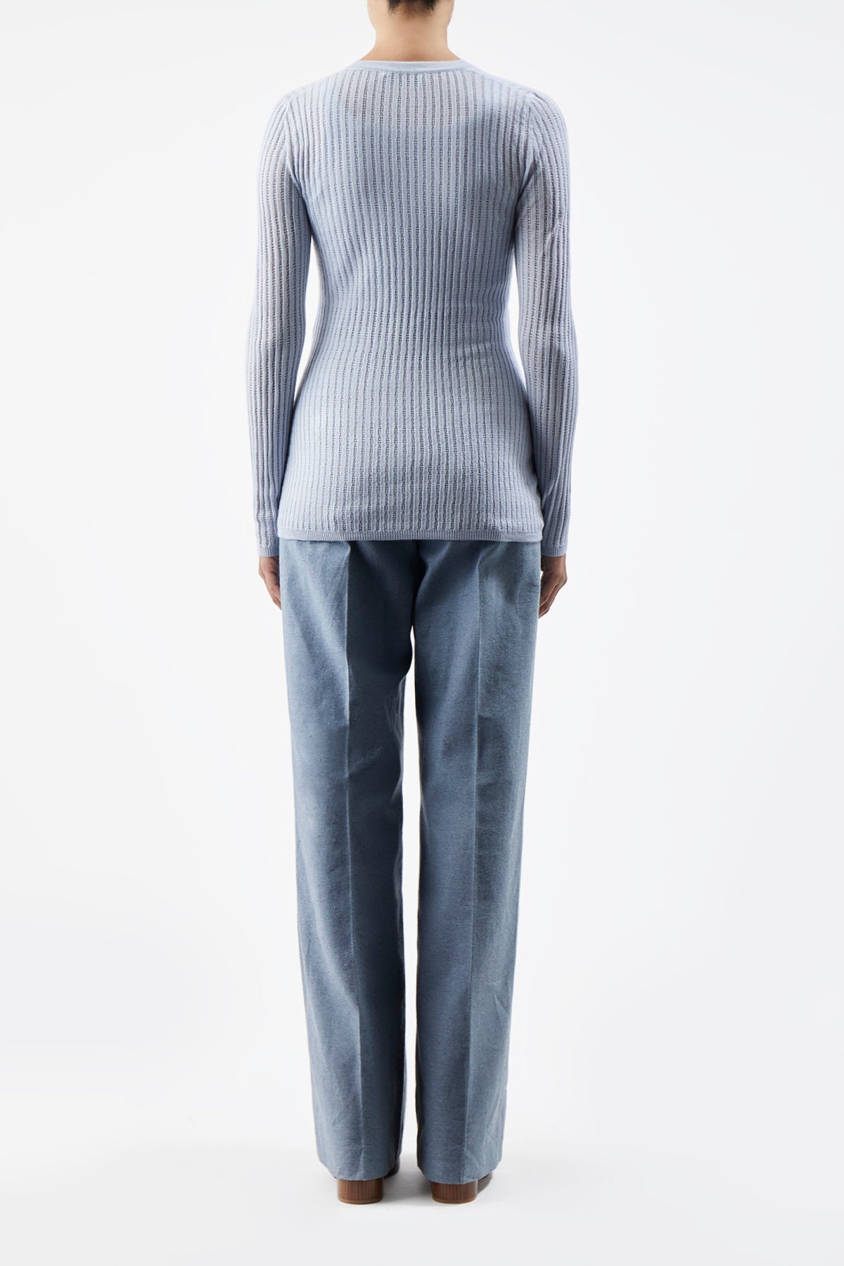 Homer Pointelle V-Neck Cardigan in Halogen Blue Silk Cashmere - 4