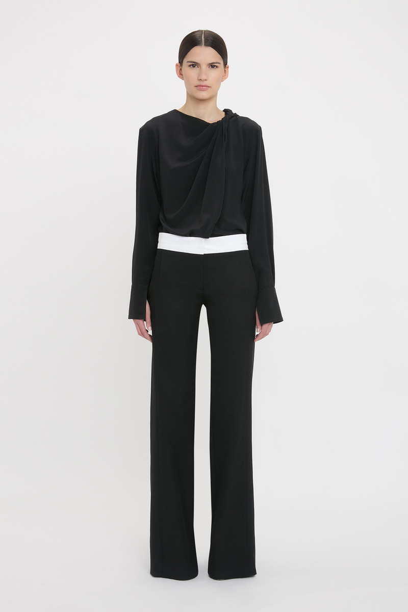Victoria Beckham Exposed Waistband Trouser In Black outlook