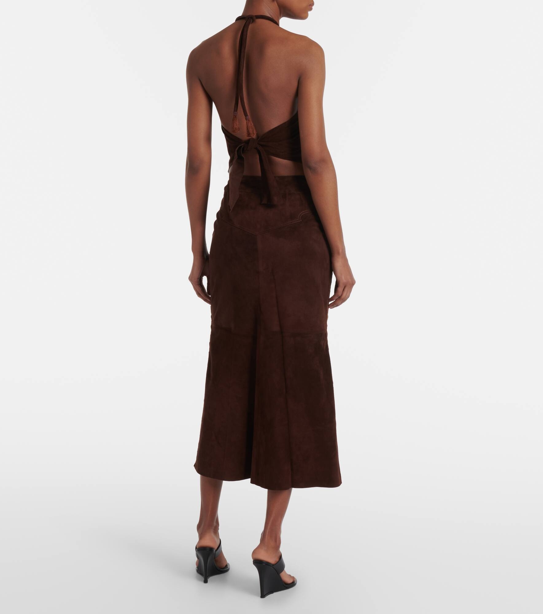 Mid-rise suede midi skirt - 3