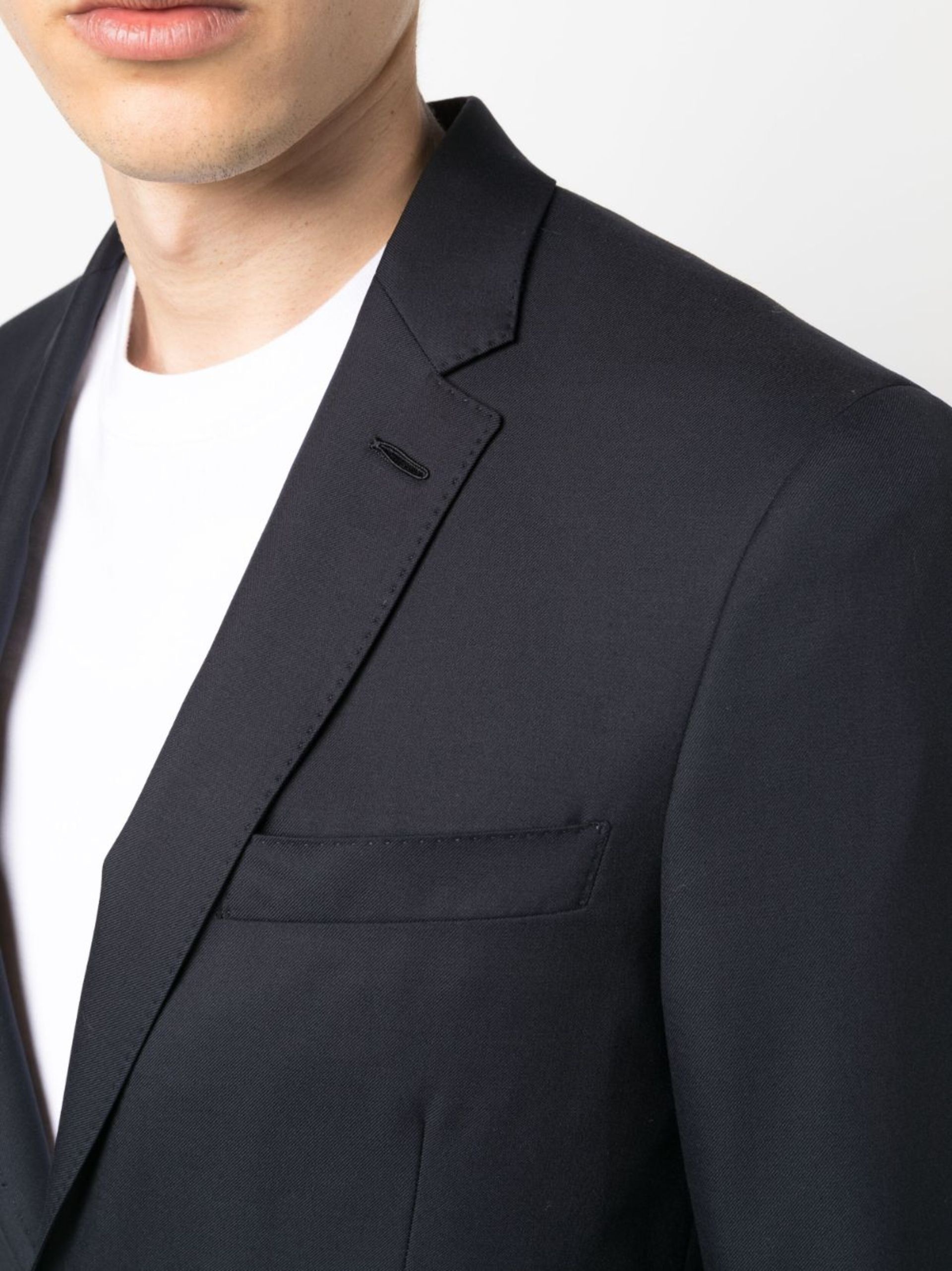 Blue Single-Breasted Wool Blazer - 5