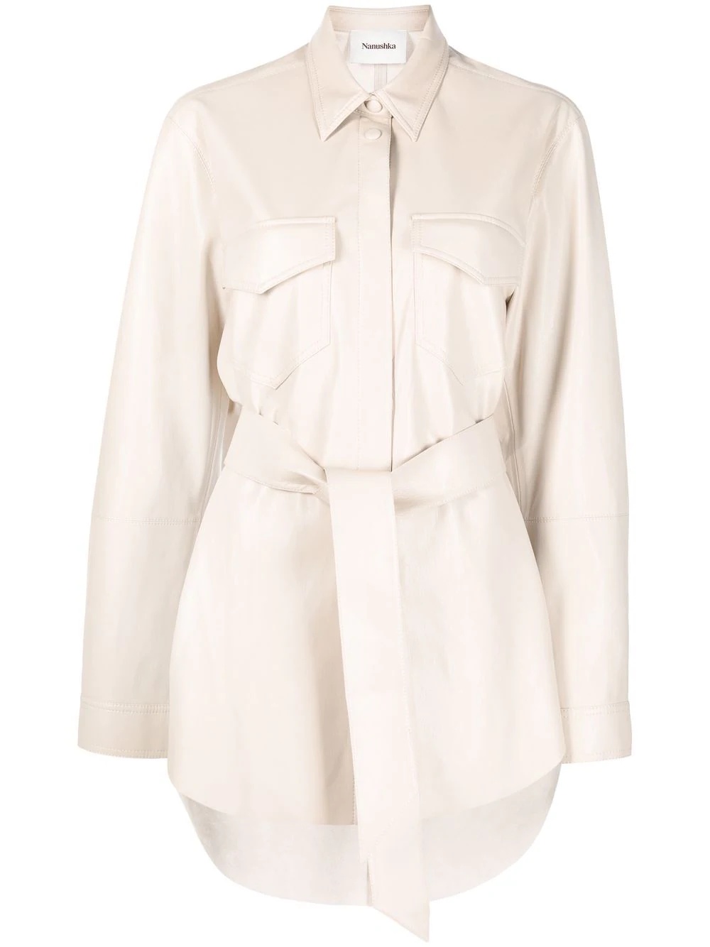 vegan-leather belted oversize shirt - 1