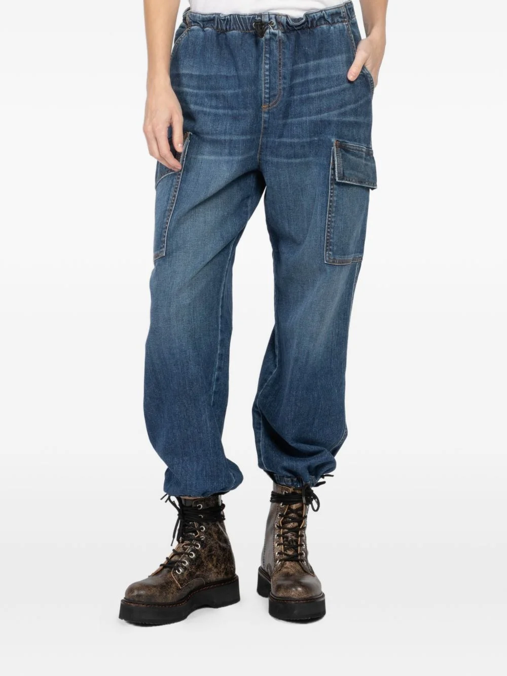 elasticated cargo cropped trousers - 1