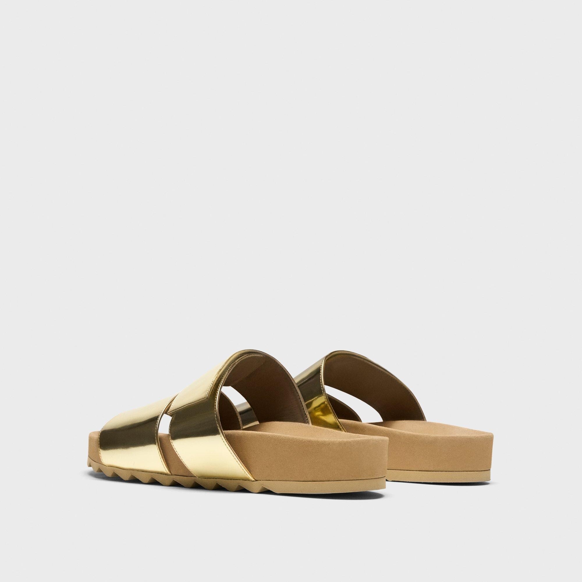 Slide Sandals in Metallic Leather - 4