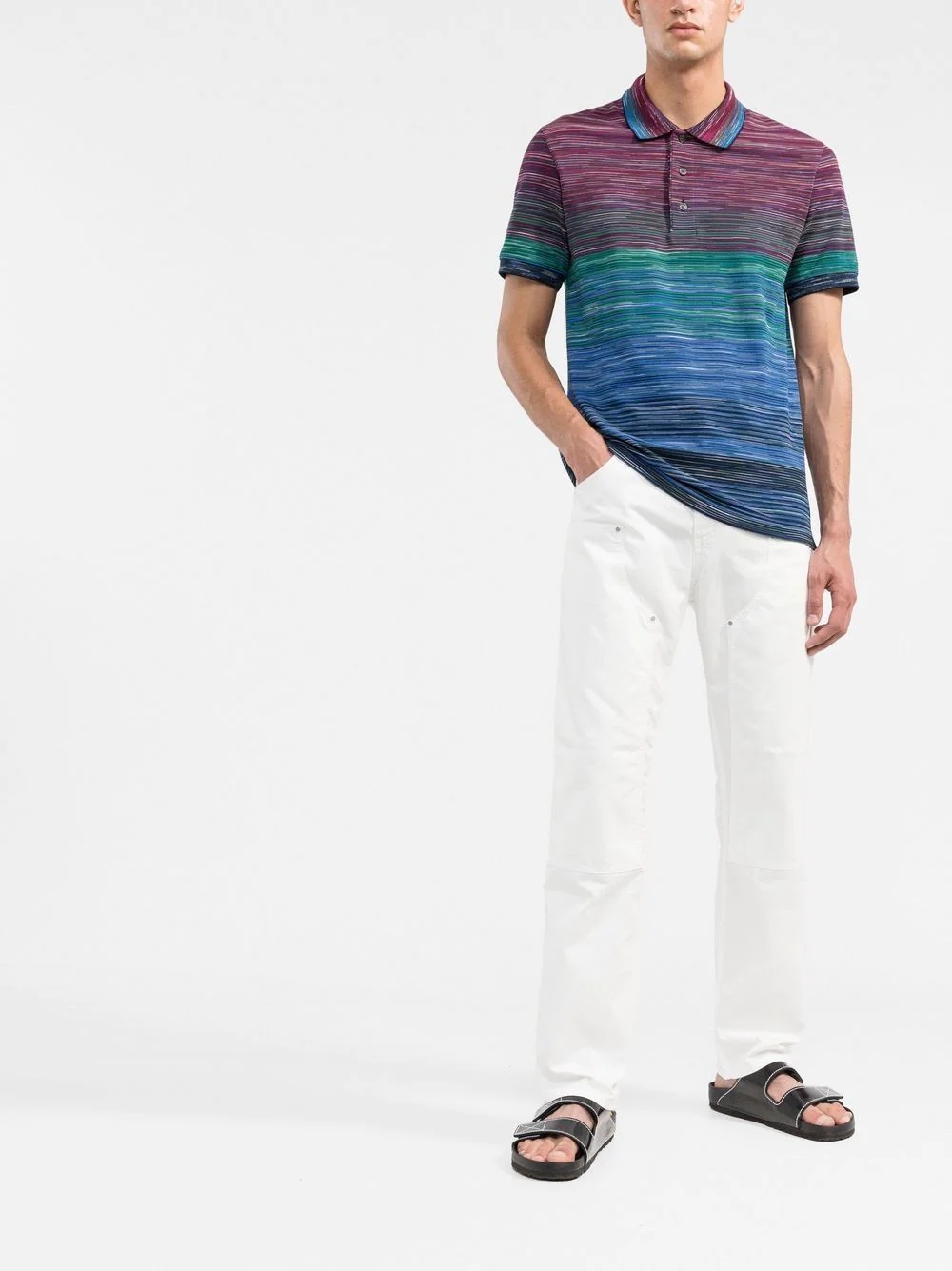 stripe knit short-sleeve polo shirt - 2