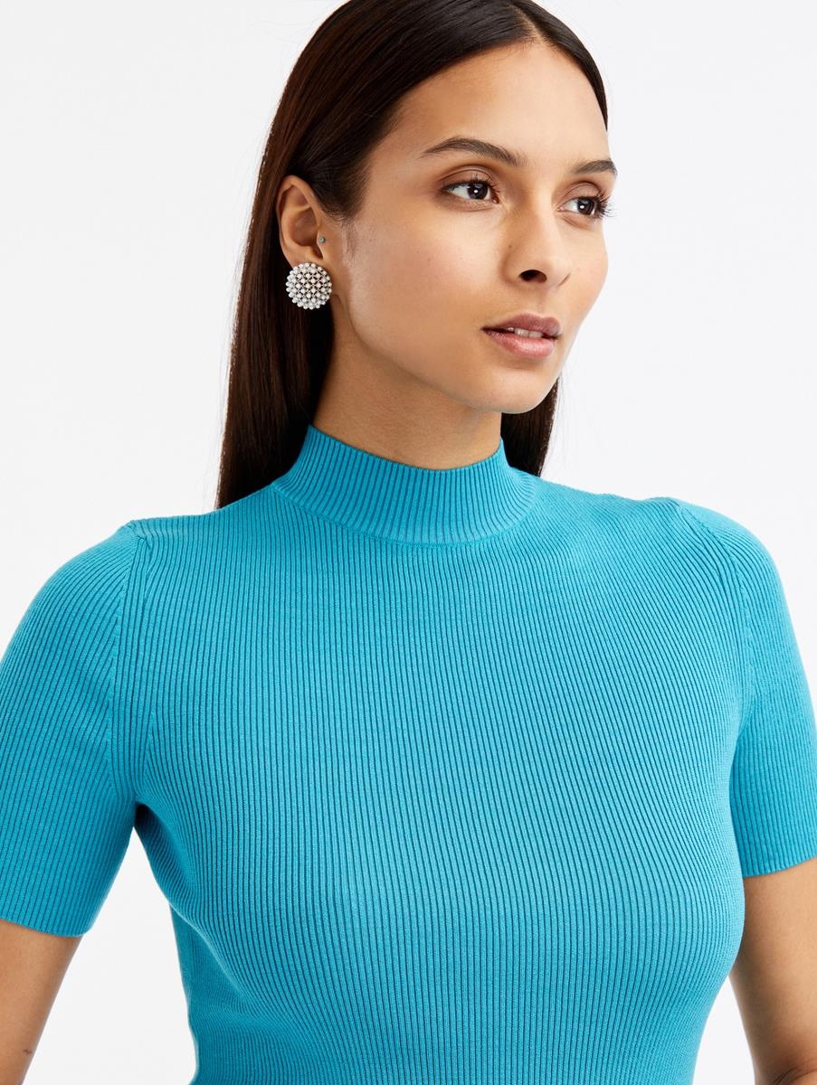 SHORT SLEEVE MOCK NECK RIBBED PULLOVER - 4