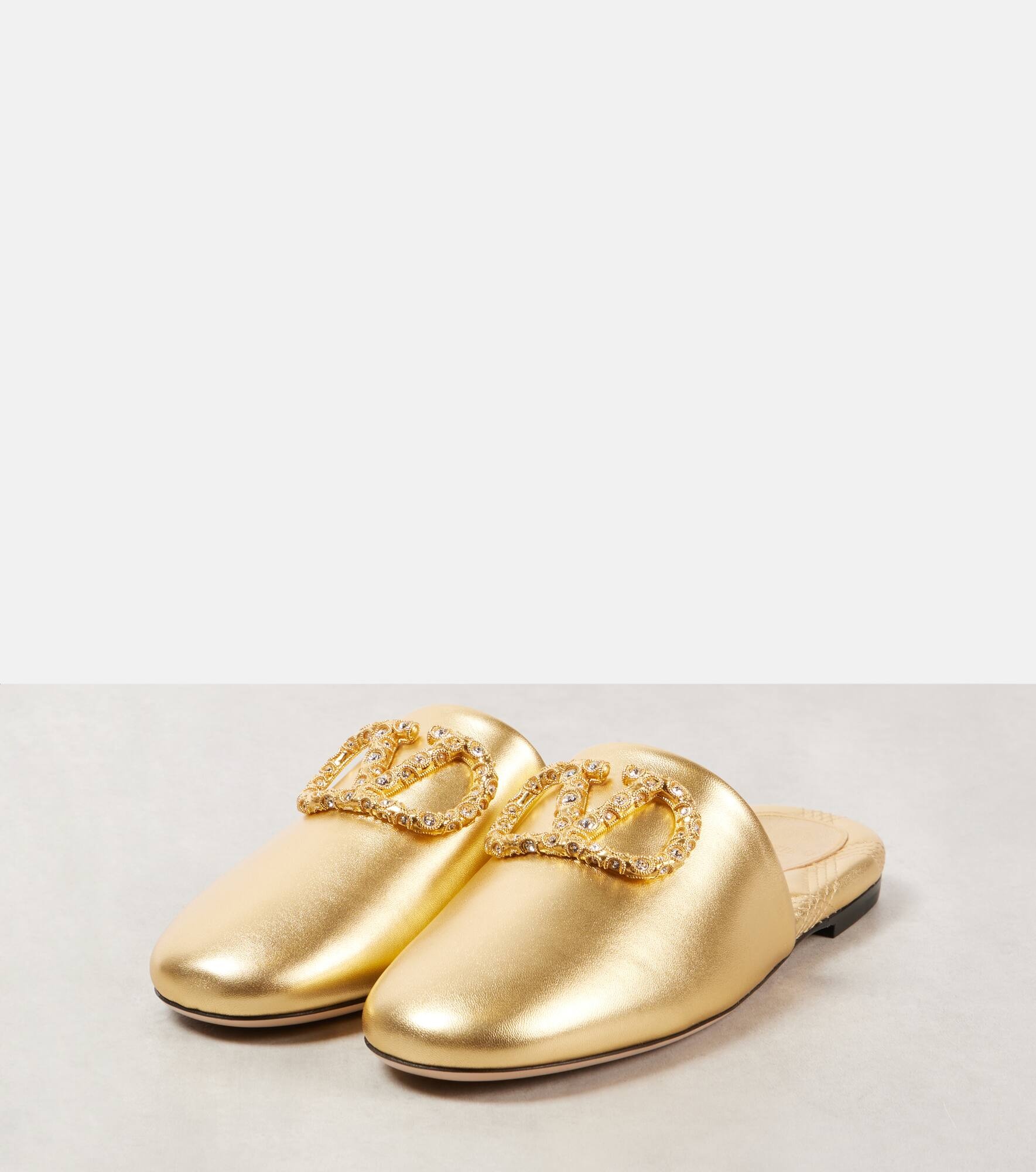 VLogo Signature metallic leather slippers - 4