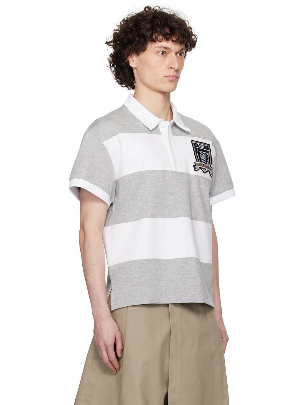 White & Gray Paneled Polo - 2