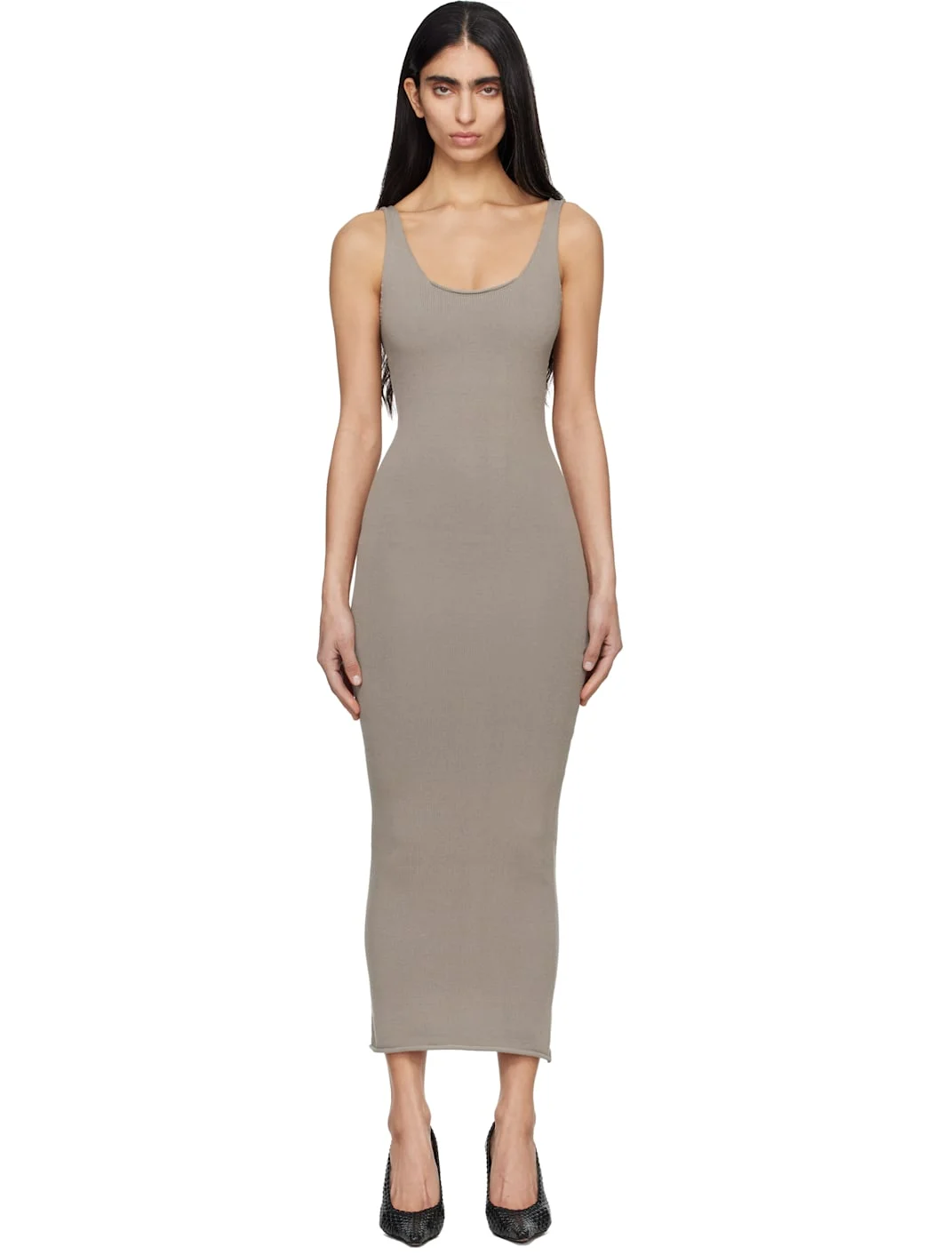 Gray Raw Knit Midi Dress - 1