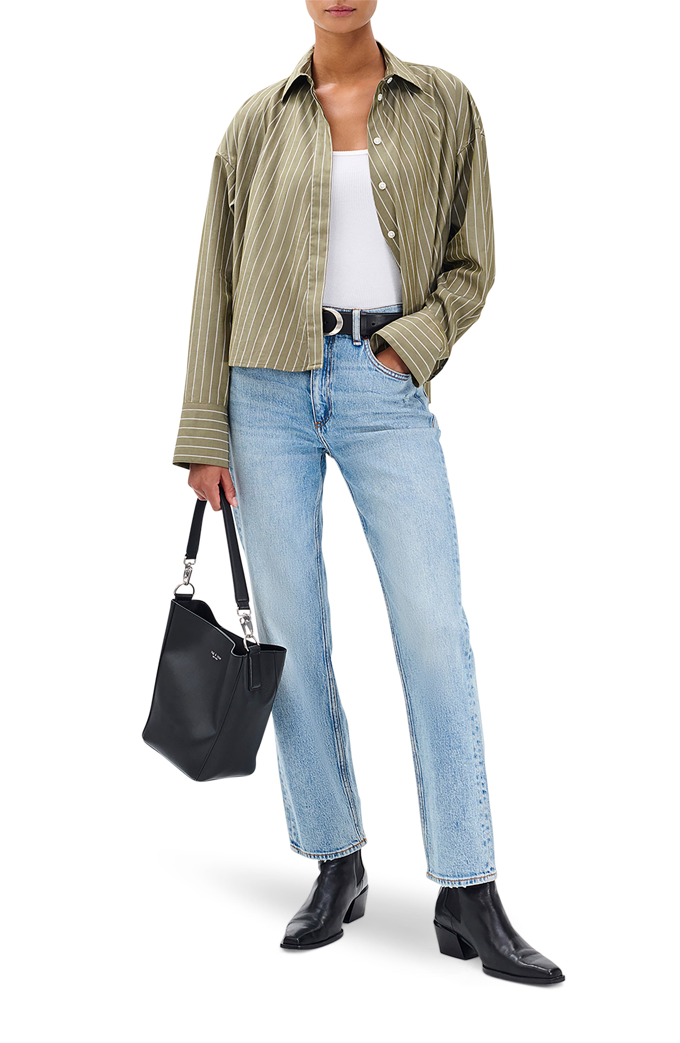rag & bone Martha Stripe Cotton Poplin Button-Up Shirt in Green Stripe at Nordstrom - 6