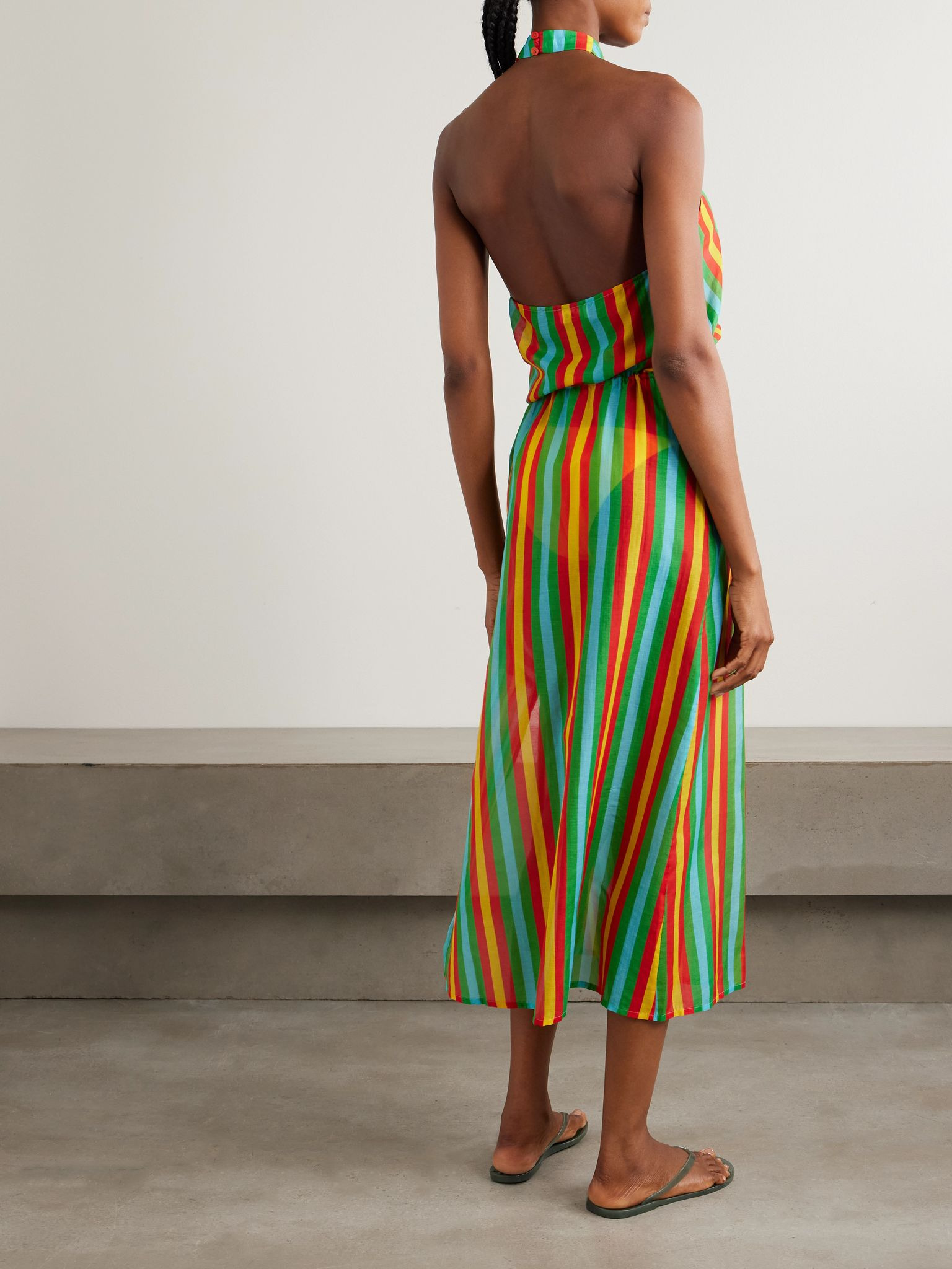 Striped cotton and silk-blend halterneck midi dress Multi - 3