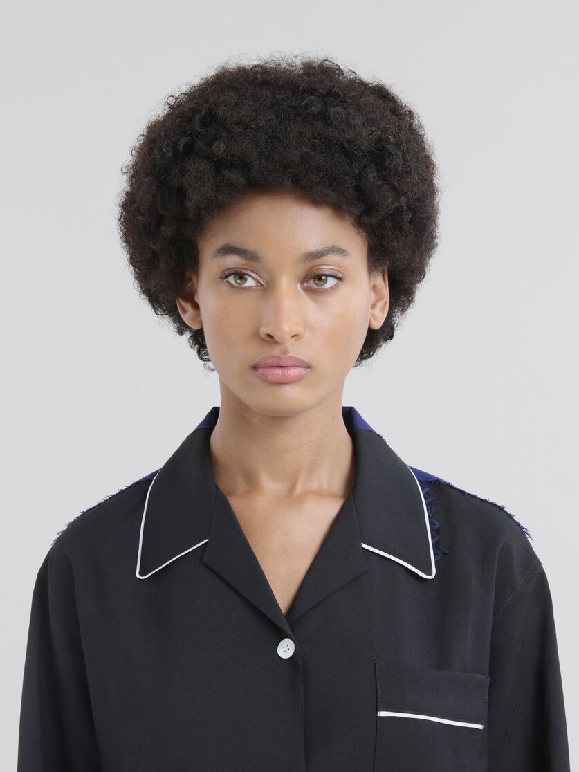 BLACK WOOL PYJAMA SHIRT WITH CONTRASTING BACK - 4