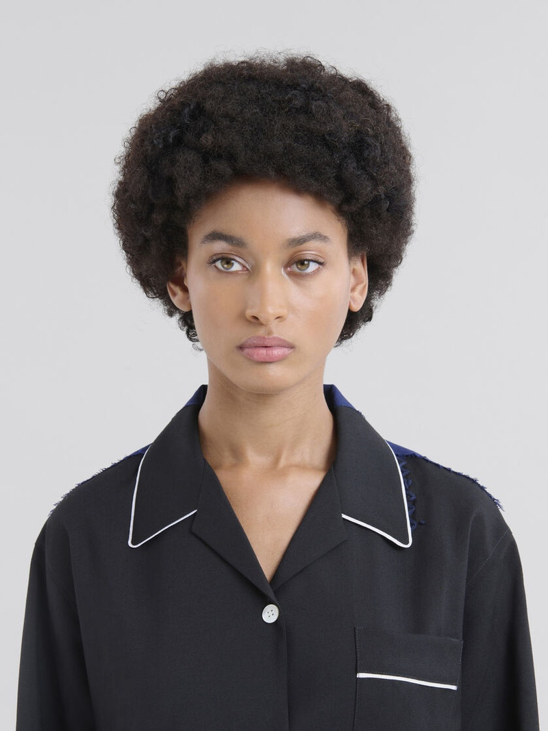 BLACK WOOL PYJAMA SHIRT WITH CONTRASTING BACK 4