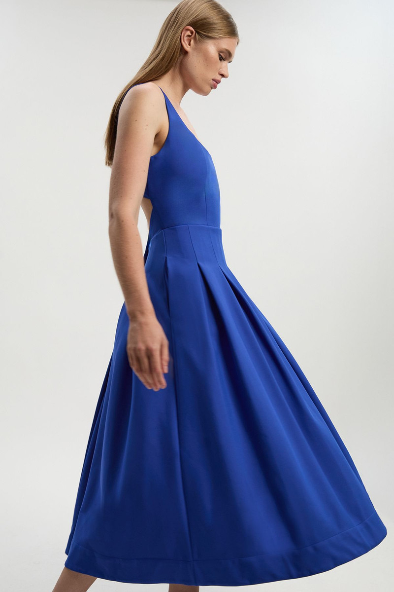 Petite Tailored Scuba Strappy Full Skirted Midi Dress 1