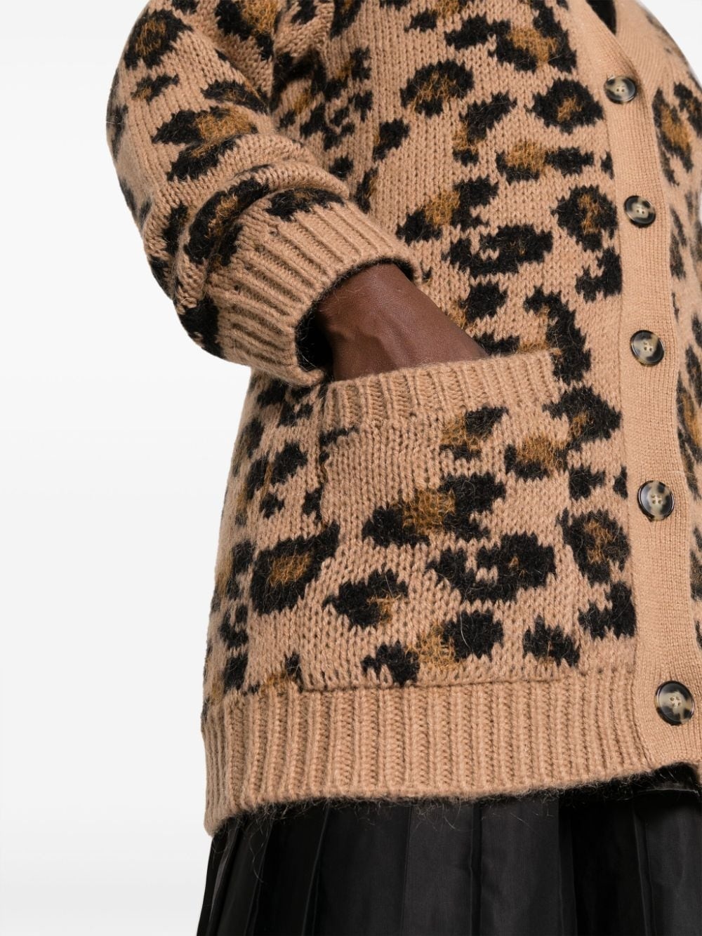 leopard-intarsia V-neck cardigan - 5