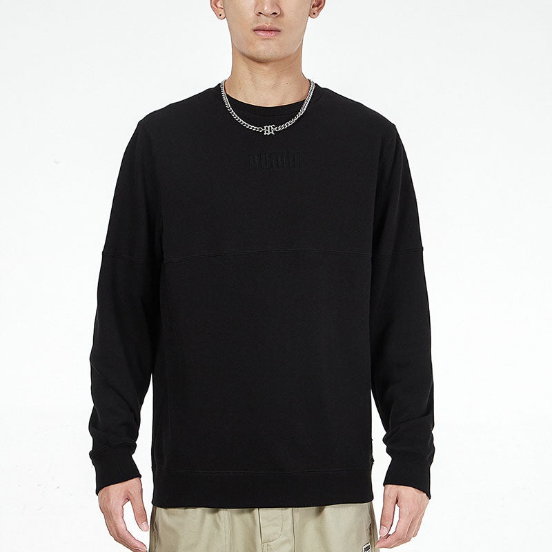 PUMA Solid Color Logo Sports Round Neck Pullover Black 846409-01 - 3