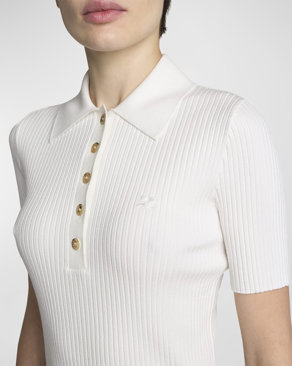 Collared Rib-Knit Polo Top - 5